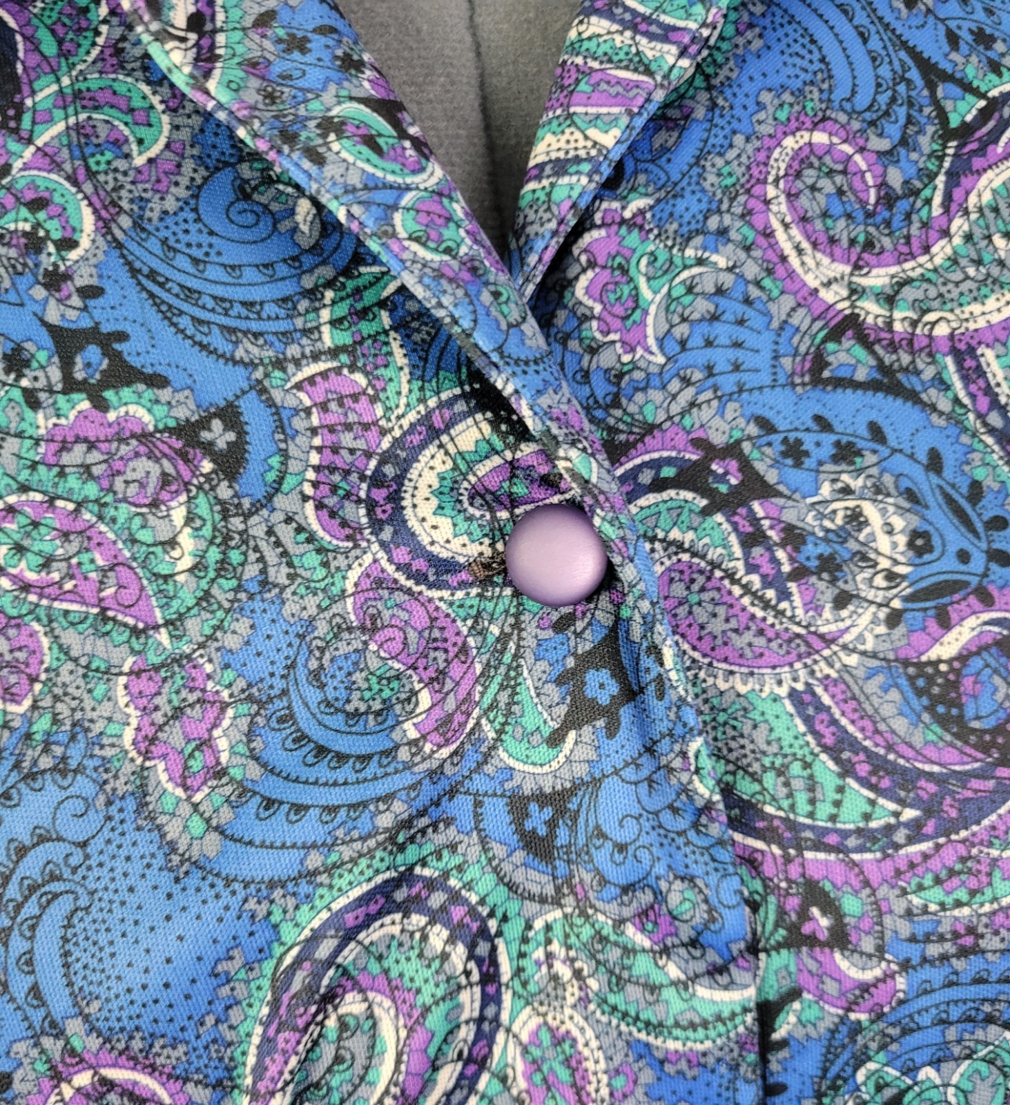Vintage Ina Carol Blue & Purple Paisley S/S Dress w Matching Tie Belt Size 14