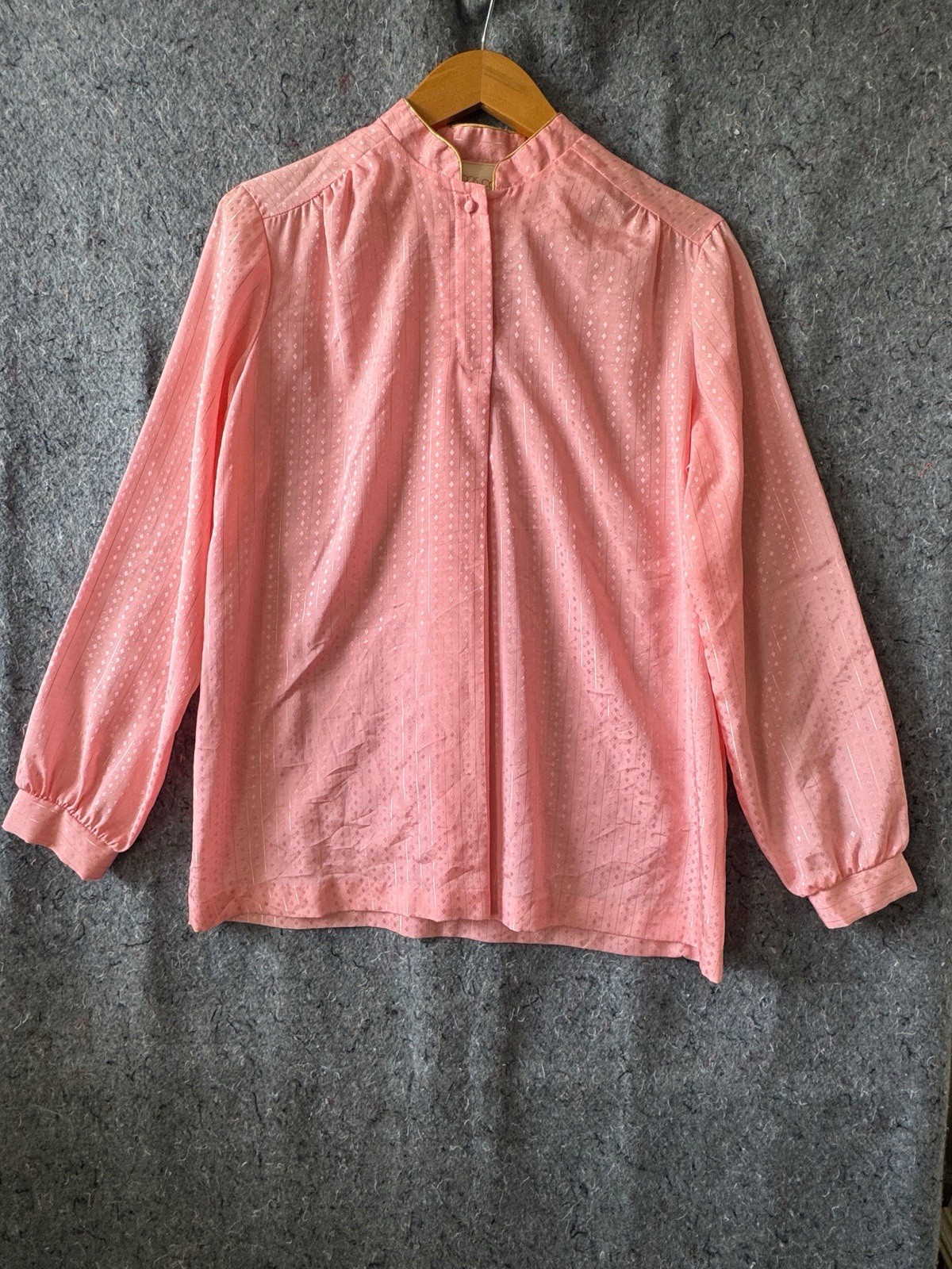 Vintage COS COB 15/16 Pink Metallic Jacquard Blouse Collar Gold Trim NWOT