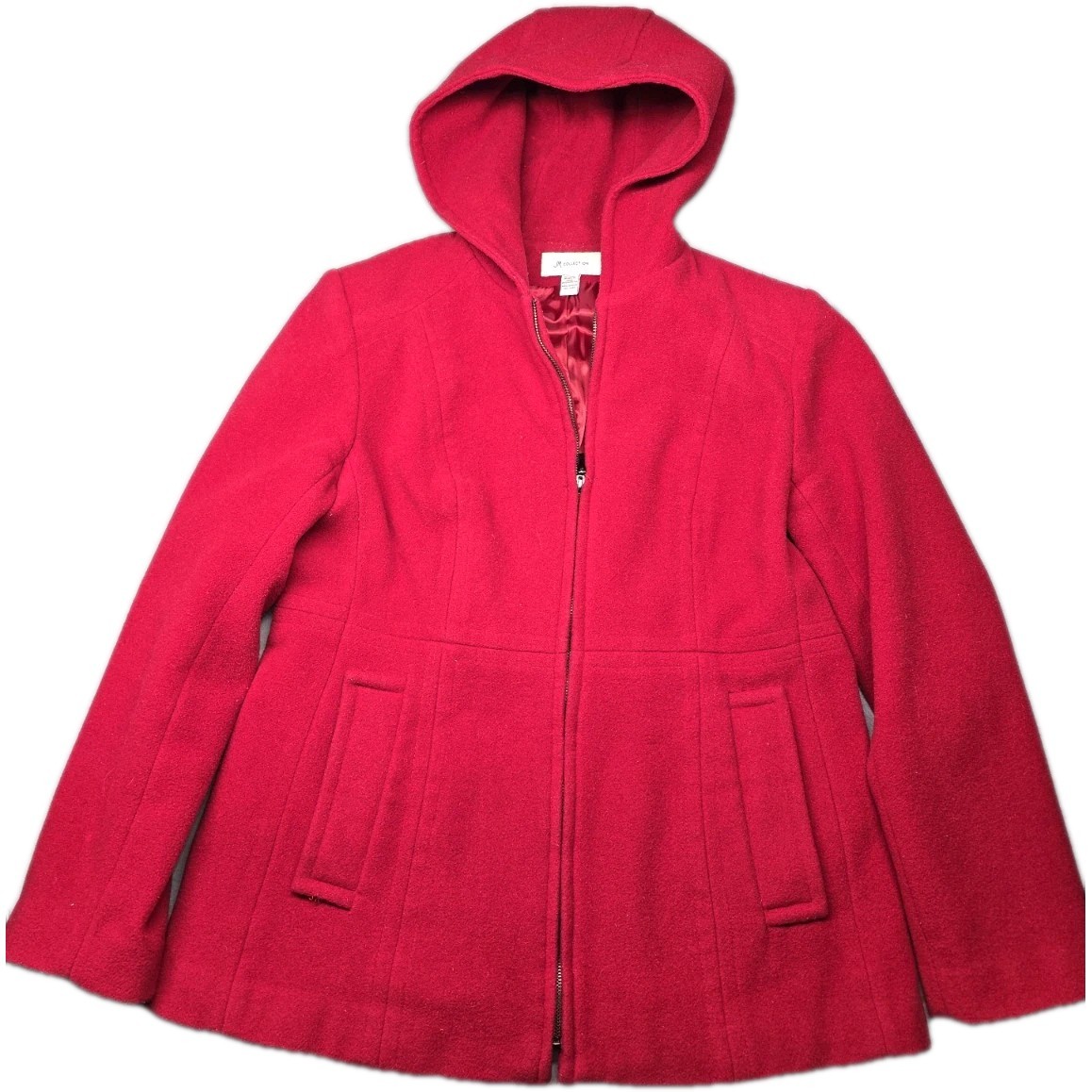 Vintage Red Wool Hooded Blazer Jacket Satin Lined Classic Dressy 90s Medium