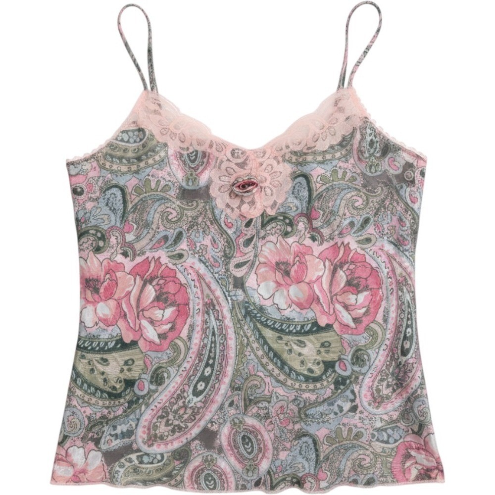 90s Vintage Victorias Secret Pink Paisley Floral Gold Label Medium