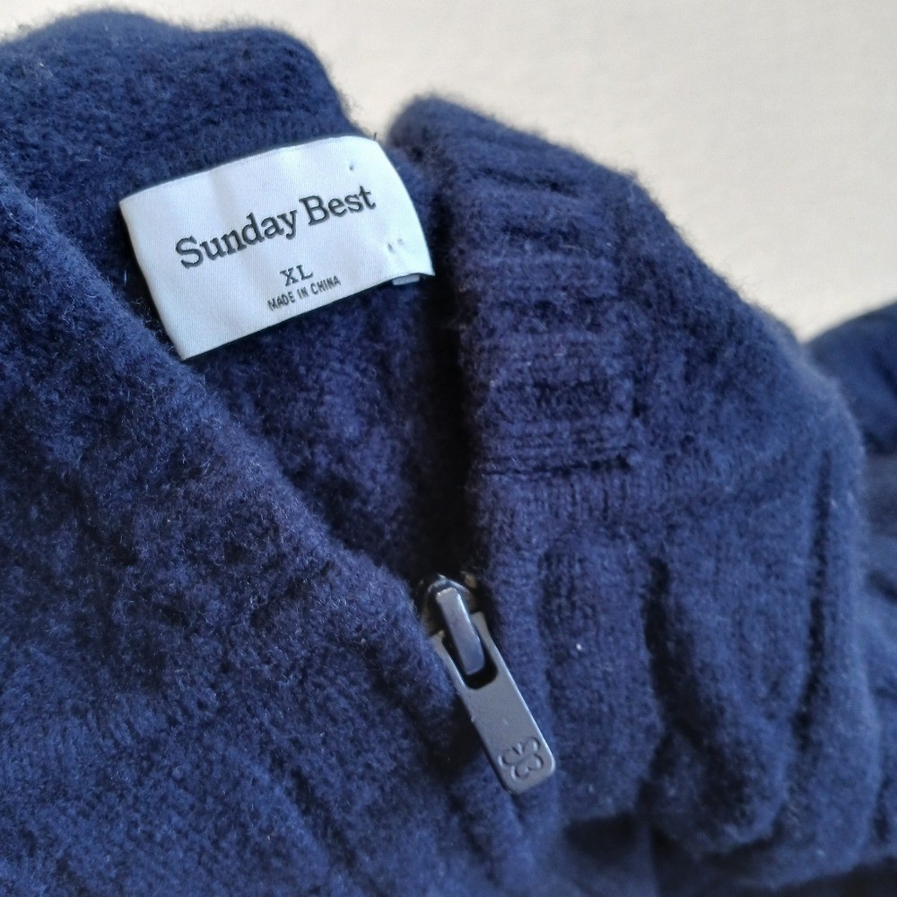 sunday best wool octavia aritzia chunky hooded zip sweater blue xl minimalist