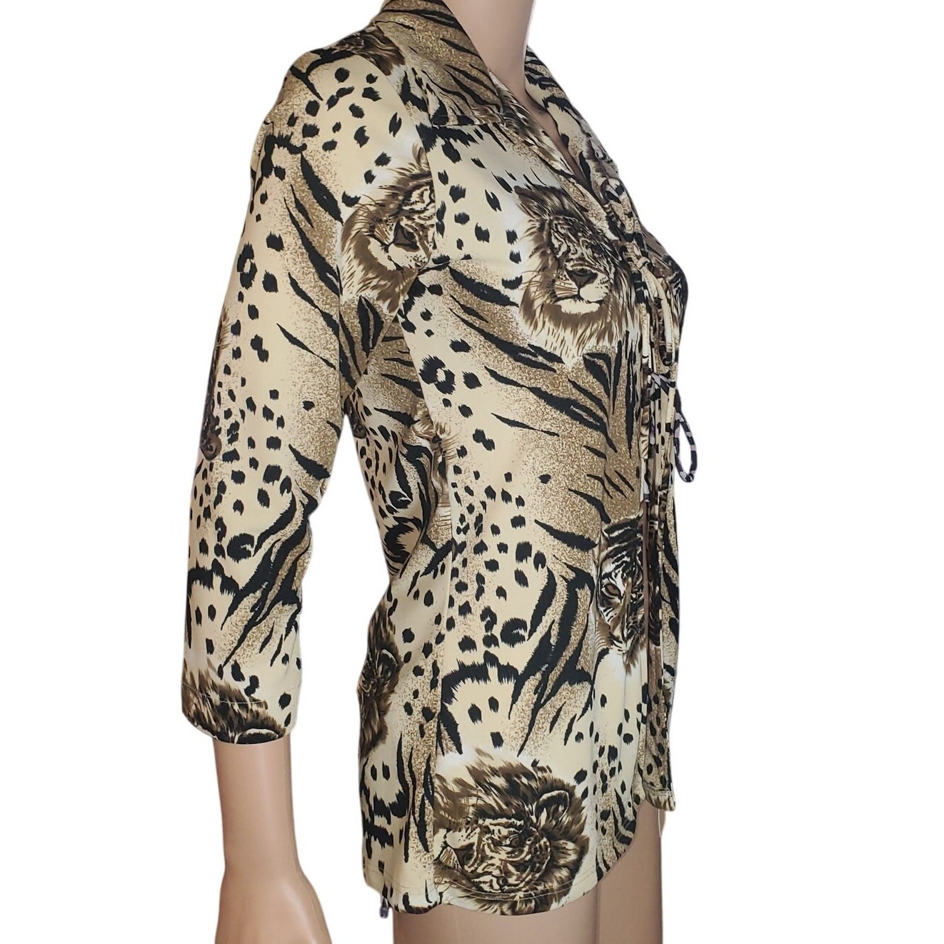 Rave Vintage Y2K Tiger Lion Print Tie Front Top Women’s S Animal Print