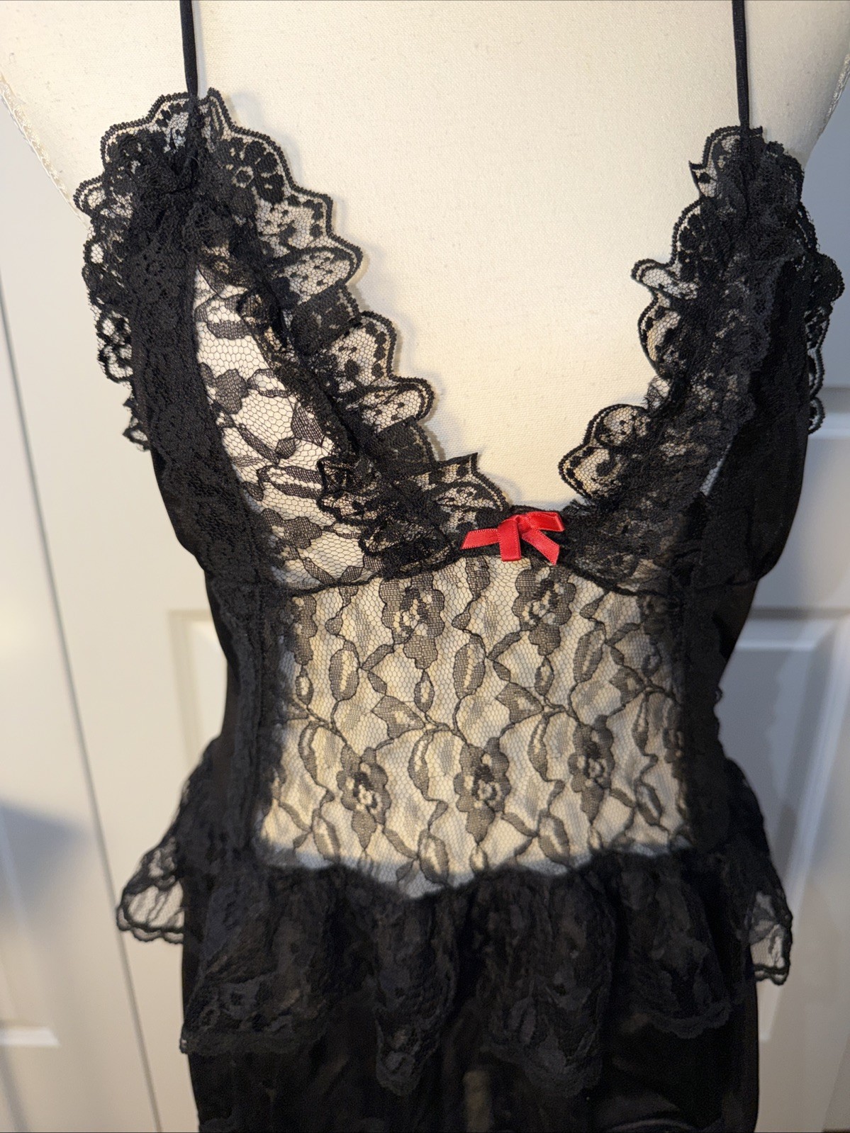 Vintage Usa Stroke Of Midnight Lace Slip Dress Hi Lo Size Medium Whimsy Goth