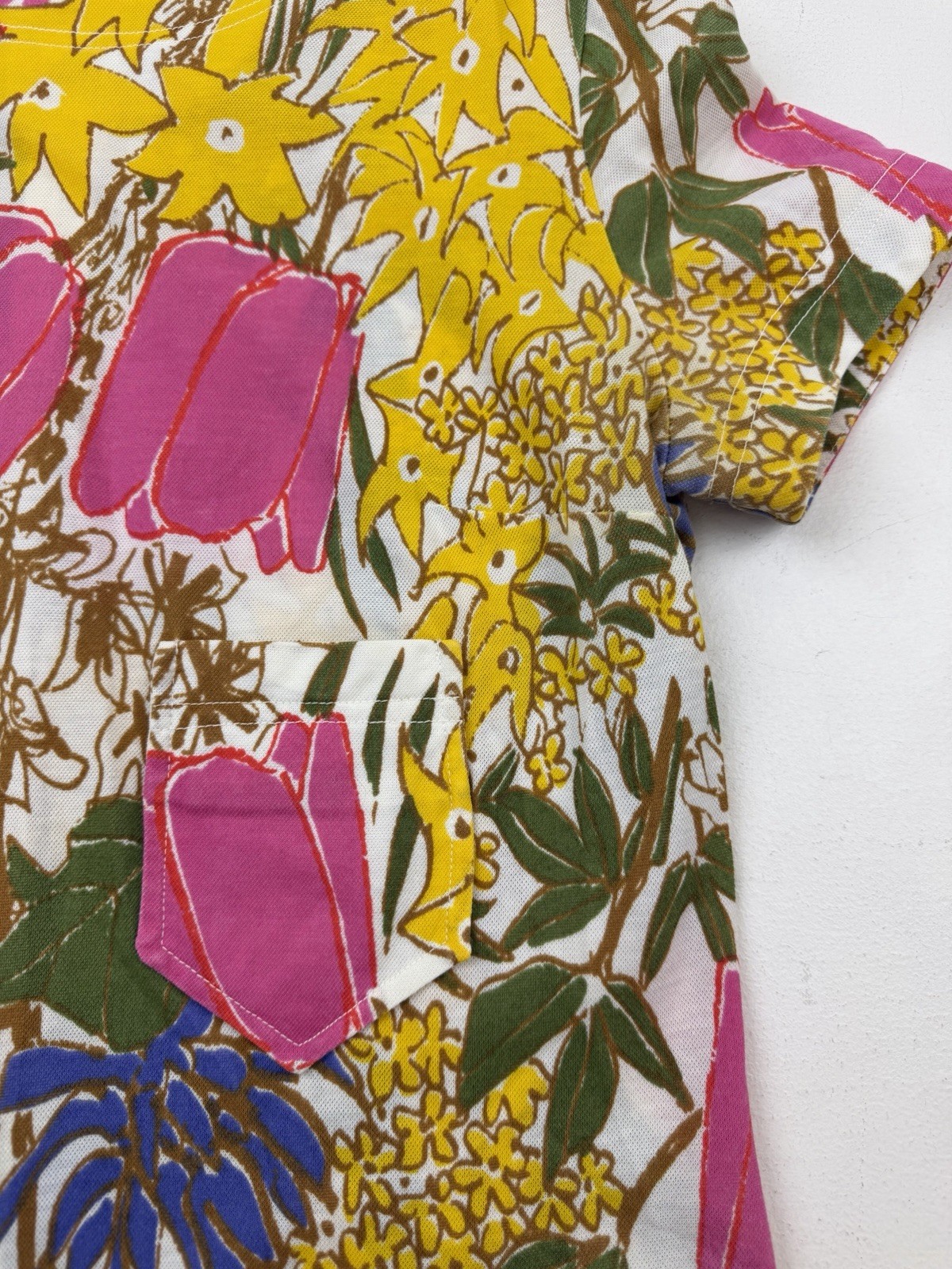 Vtg 60s Handmade Mini Dress Womens Sz S/M Bright Floral Chest Pocket See NOTES