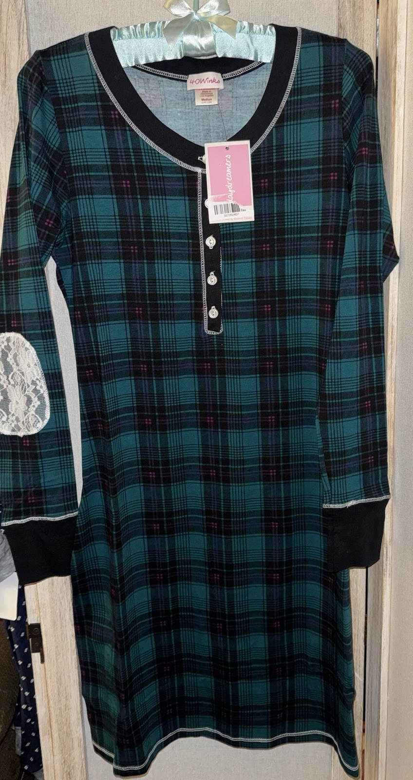 NEW 40 Winks By BedHead Nightgown Medium (Runs Small) Blue/Green Stretch NWT