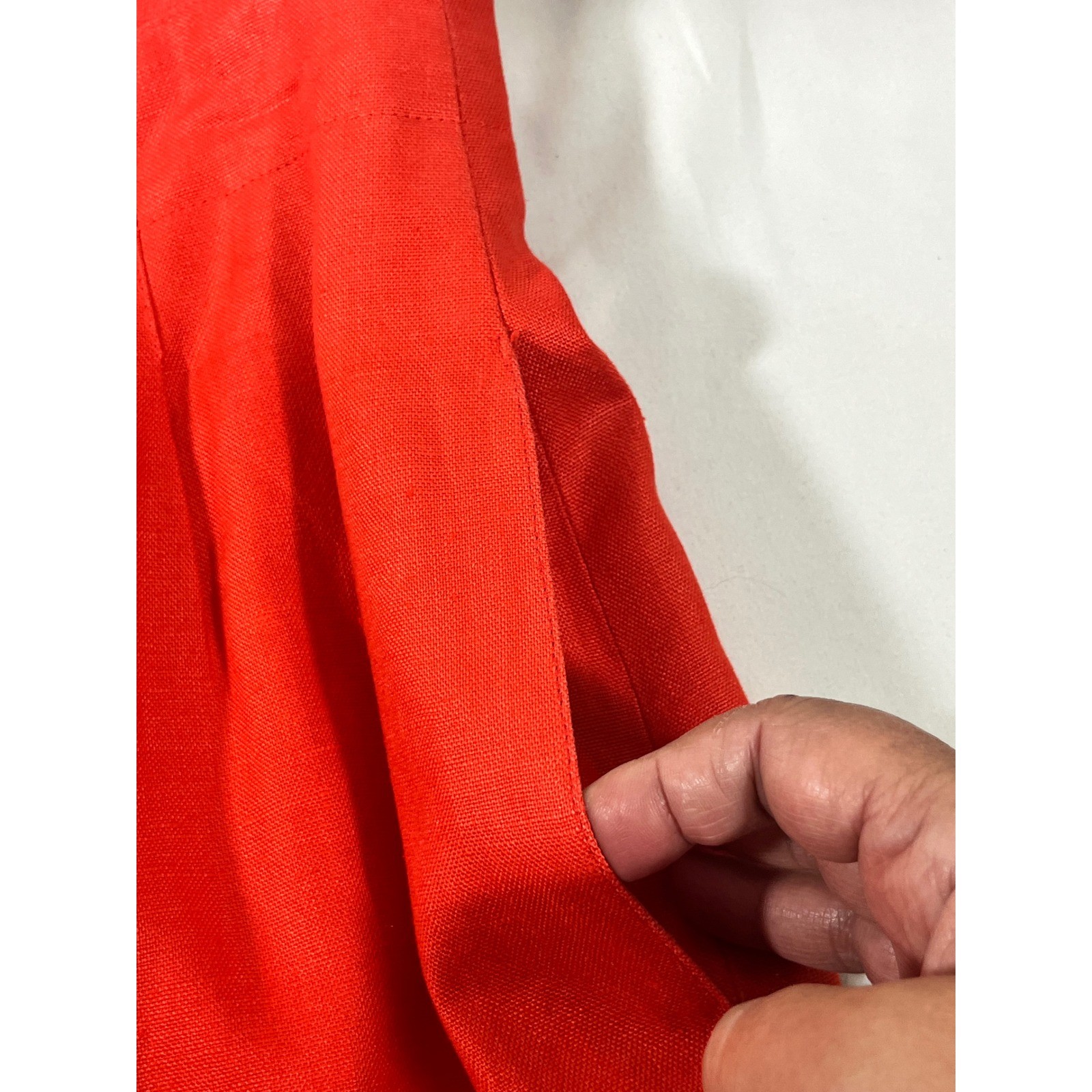 Talbots Linen Suit Set Women 12 Orange Blazer Midi Skirt Vibrant Career Wear