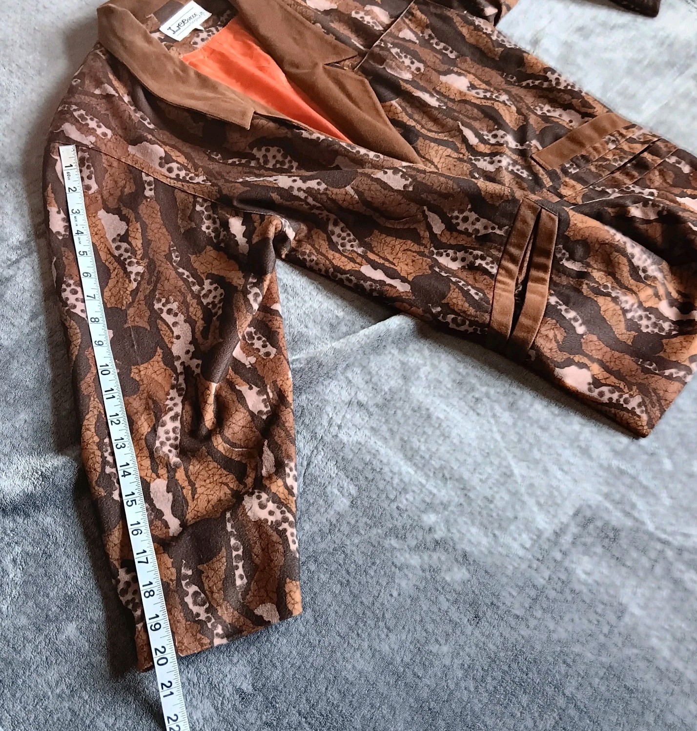 Vintage Lee Camo Tree Bark 2 Piece Jacket Skirt Suit Set Brown Velvety Artsy