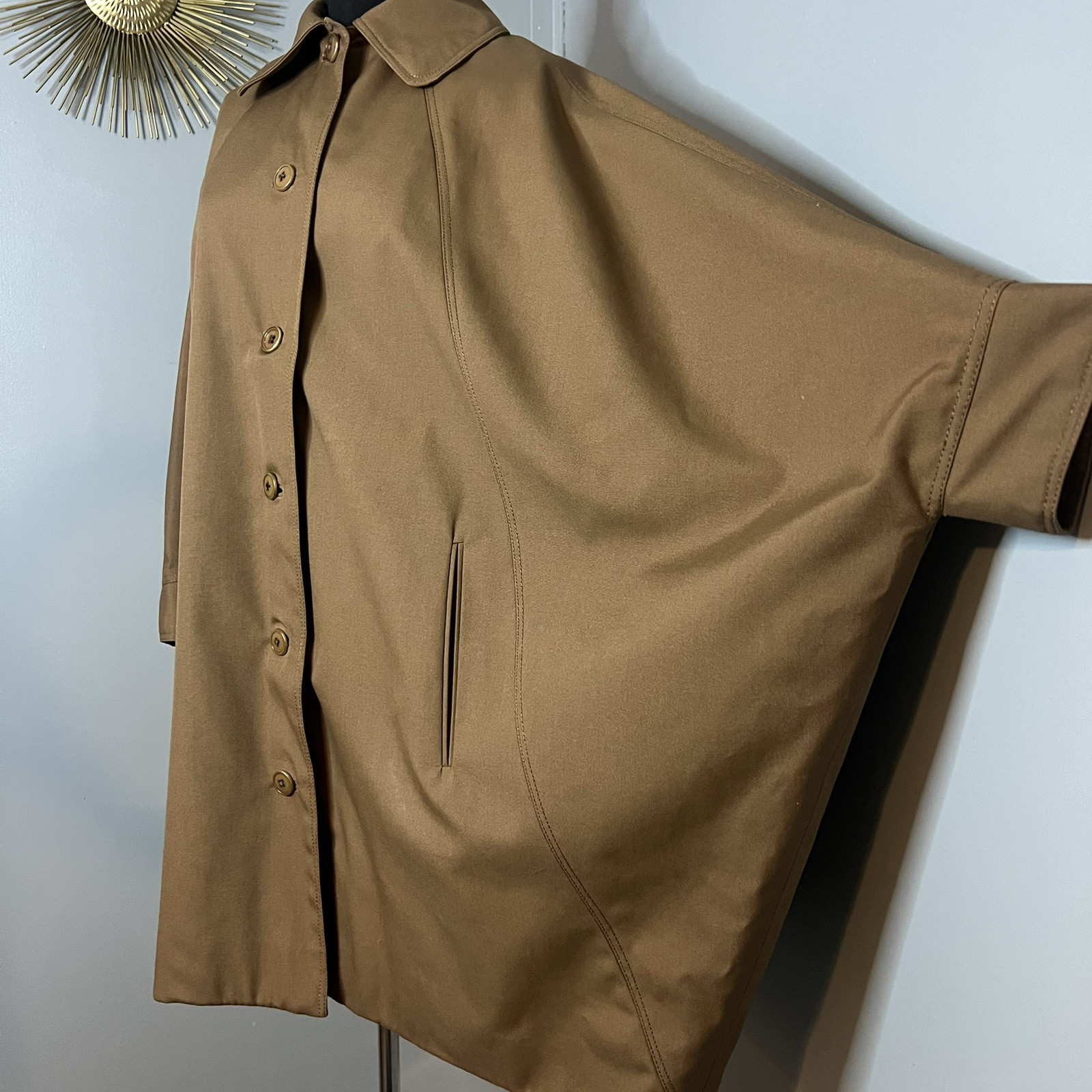 Vintage 70s ILGWU Devien Cape Coat Brown Button Front Collared Oversized Poncho