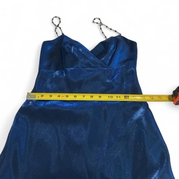 Vintage Jump Apparel Co Evening Gown 3 Blue Excellent Metallic Beaded Maxi Dress
