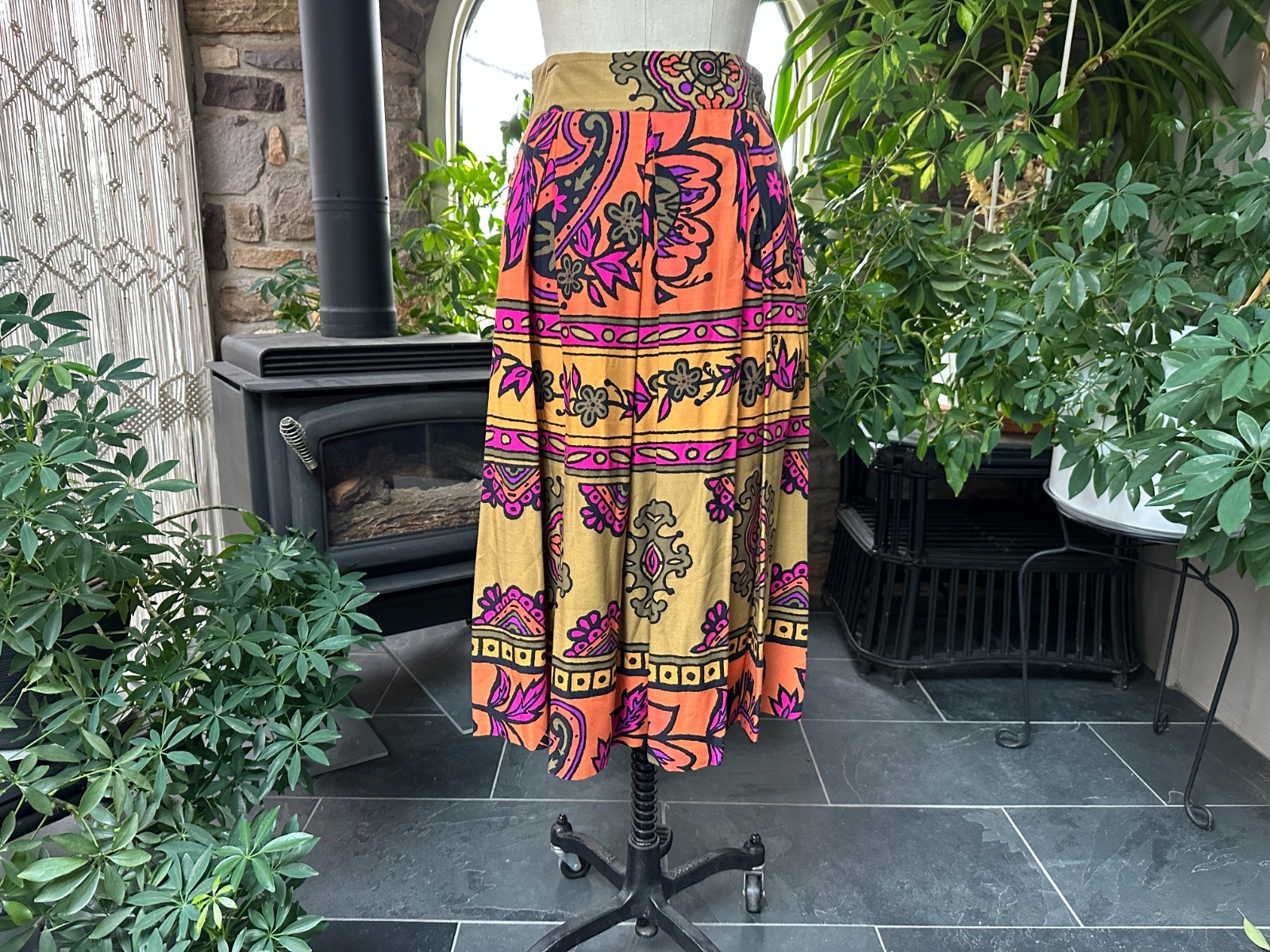 Vintage 1980s Colorful Full Rayon Skirt Incognito