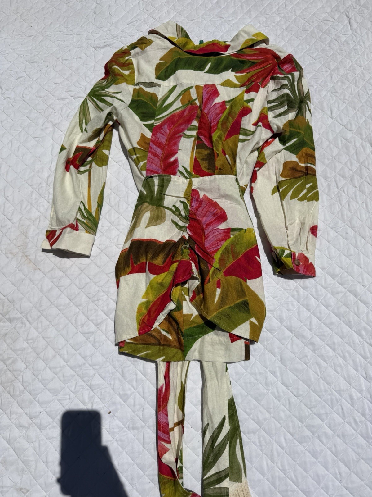 Farm Rio Spring Forest Fil Coupé Mini Dress white Size Large Linen Blend Floral
