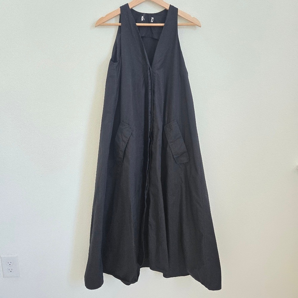 Veronique Leroy V-Neck Long Black Minimalist quiet luxury dress pockets size XXS