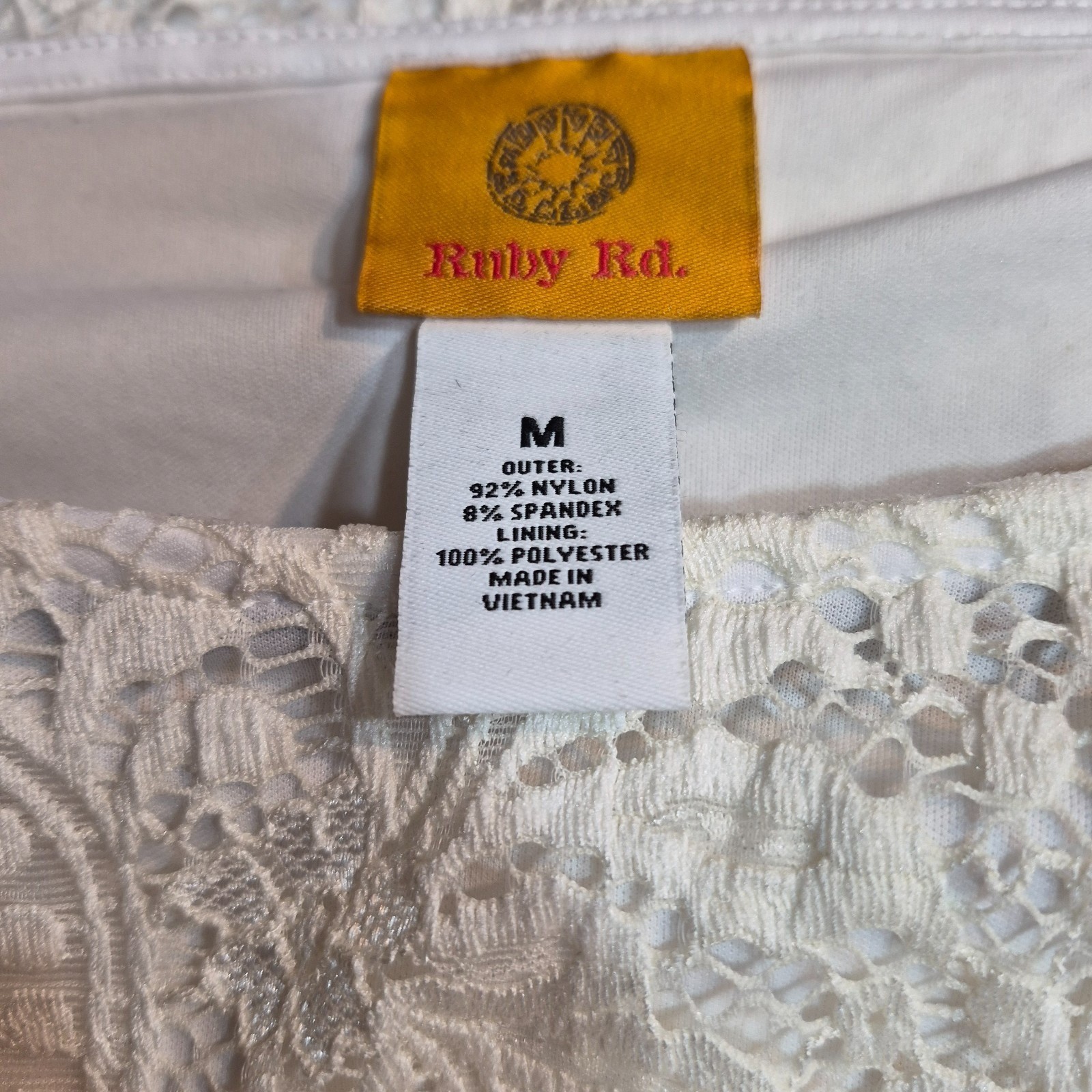 NWT Ruby Rd Dress Womens Md Flair 3/4 Sleeves Lace Overlay Romantic Boho Cottage