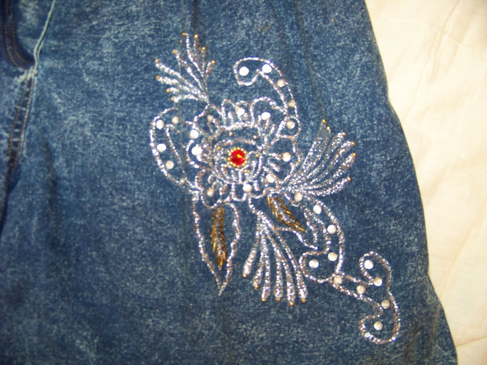 Women’s Vintage Prett Bleu Embellished Acid Wash Denim Shorts – M – „Mom Shorts”