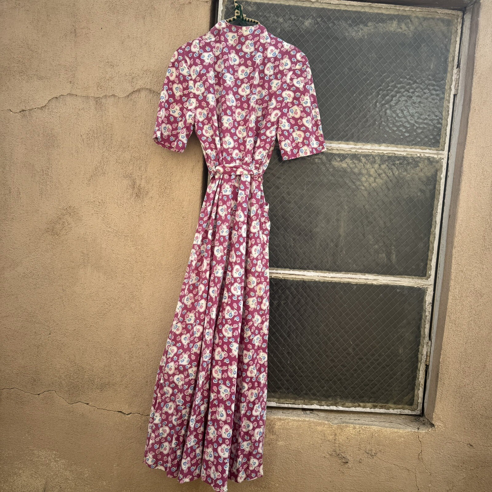 Vintage 1940s Purple, White & Blue Dressing Gown, Robe, Wrap Dress, Heart Print