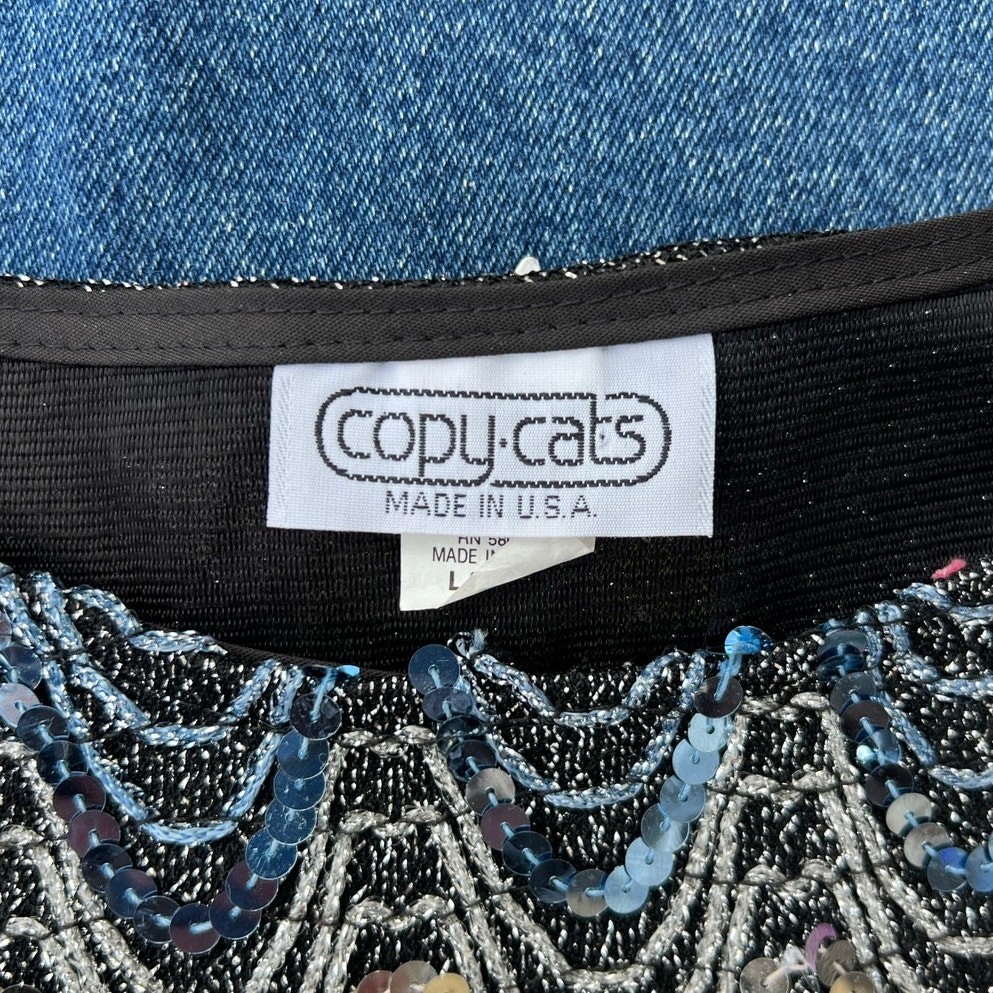 80s Copy Cats metallic silver sequin wave pattern top