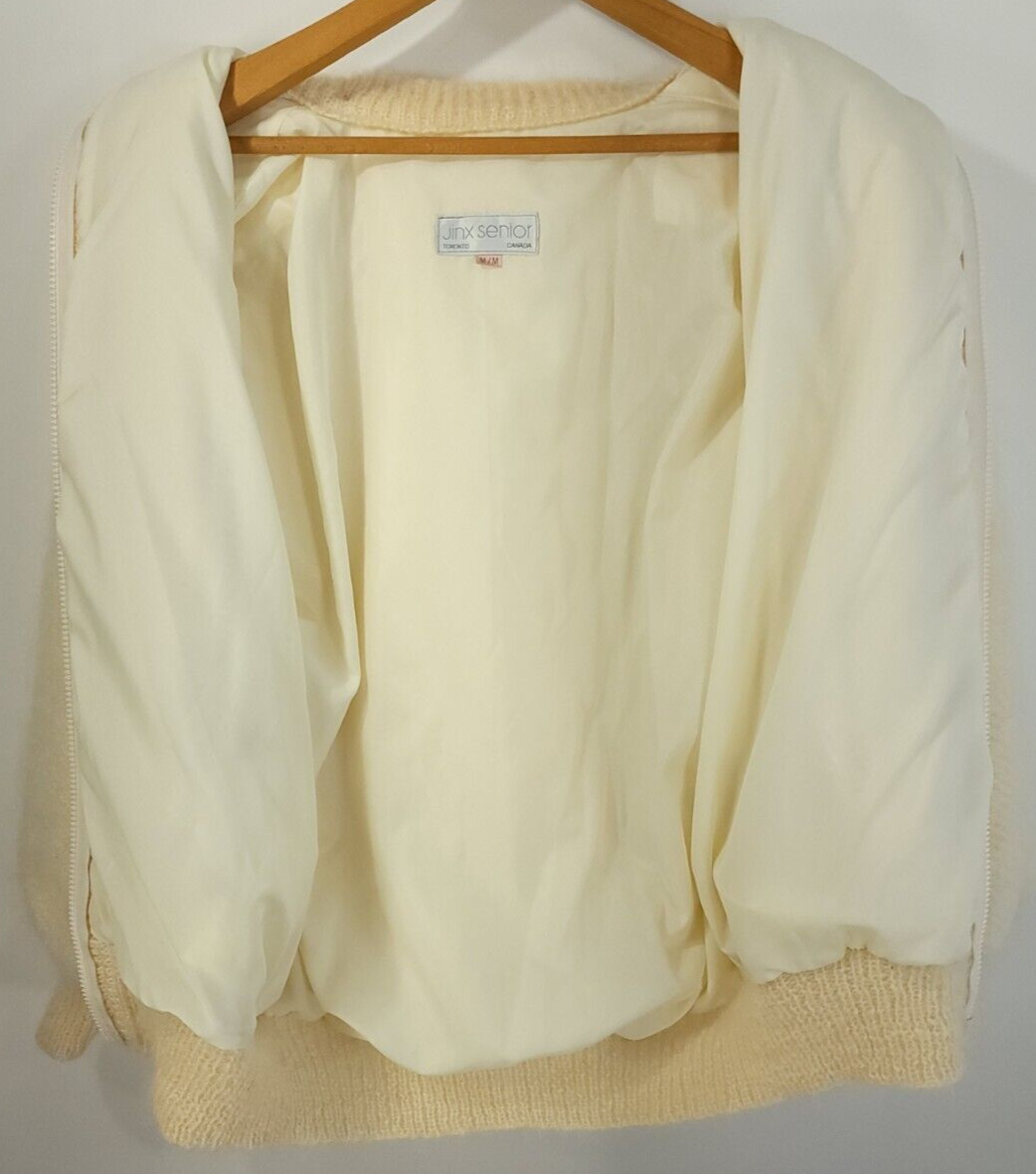 Vintage Wool Mohair Zip Front Sweater Jacket Jinx Senior Women’s Medium Cream