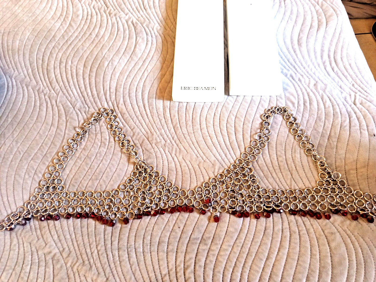 Vintage Erickson Beamon Chainmail Crystal Body Bra / Bralette, 1980s/1990s, Red