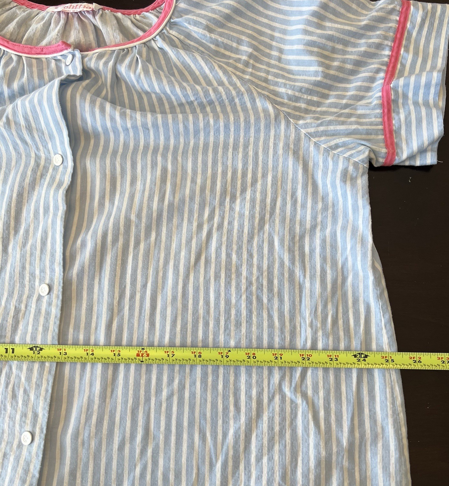 Cotillion Vtg Nightgown Blue Striped Floral Seashell Pocket Sz L NO SIZE TAG