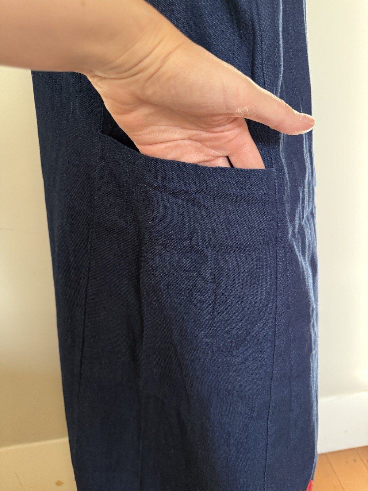 RARE VTG WOMEN’S ALFREDO’S WIFE BLUE DENIM Oversized Dress People Appliqué L/XL