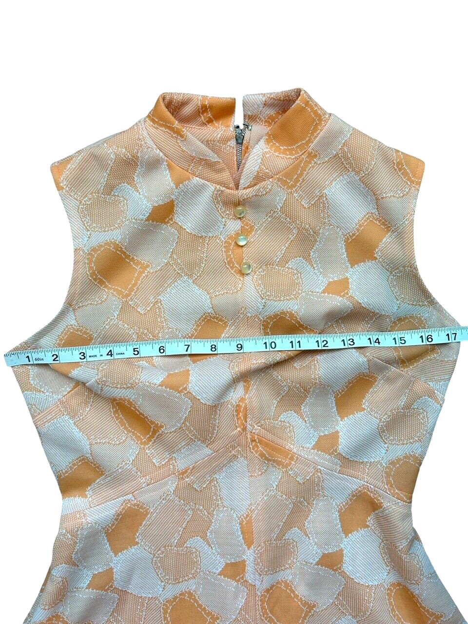 1970s Mod Dress Size M Sleeveless Orange Hippie Disco Secretary