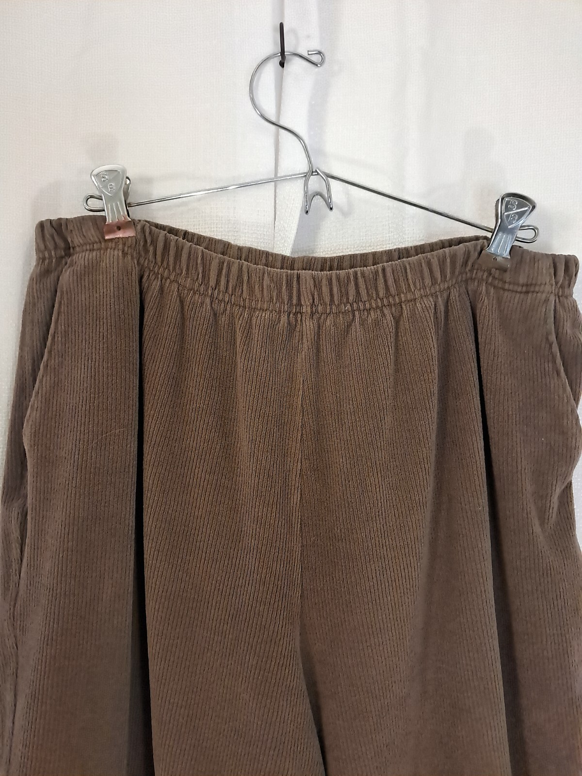 Vtg Lands End Brown Relaxed Fit Elastic Waist Pull On Corduroy Pants L (14-16)