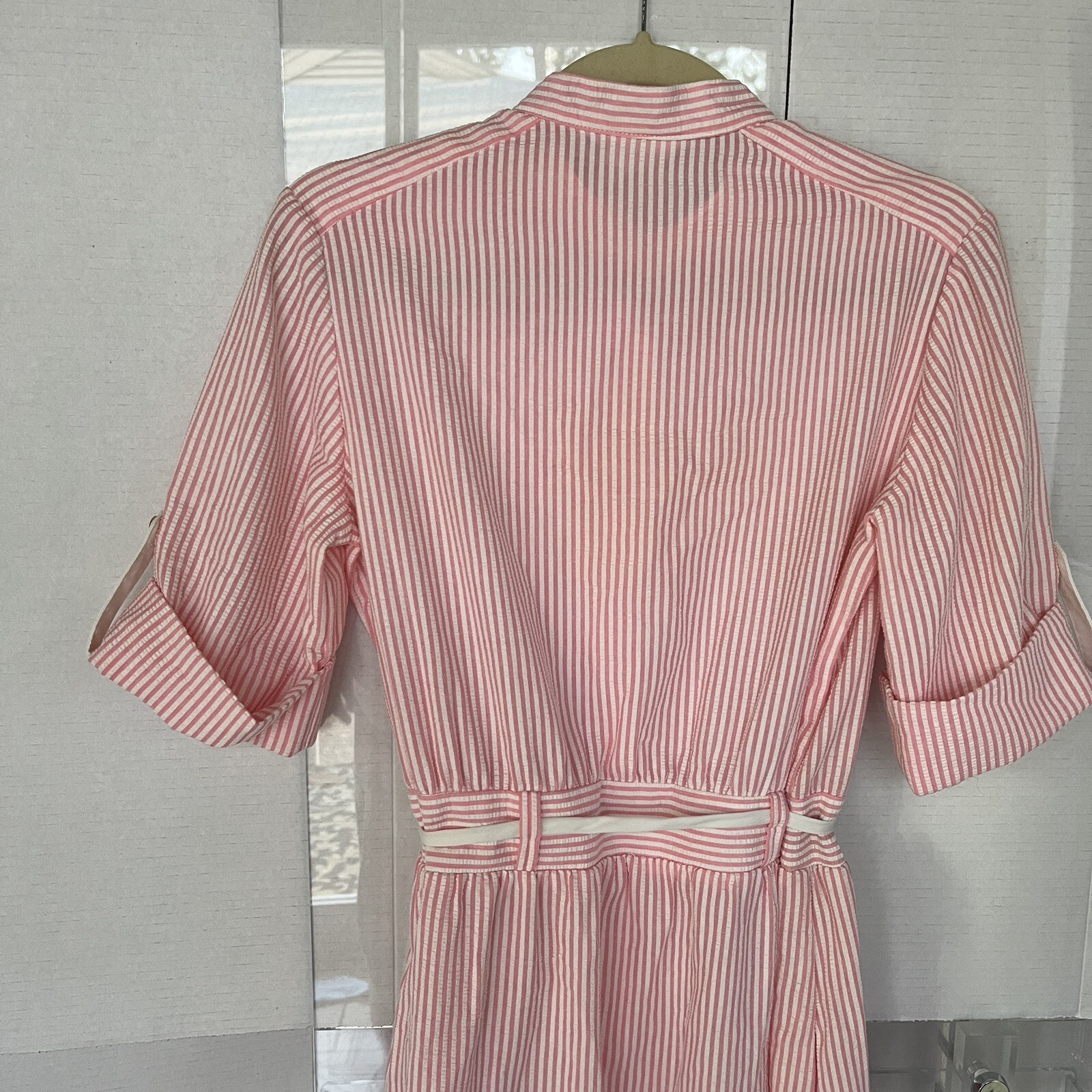 vintage Kenny Classics Shirt Dress pink Belted Fit Flare Button Up Womens sz 12