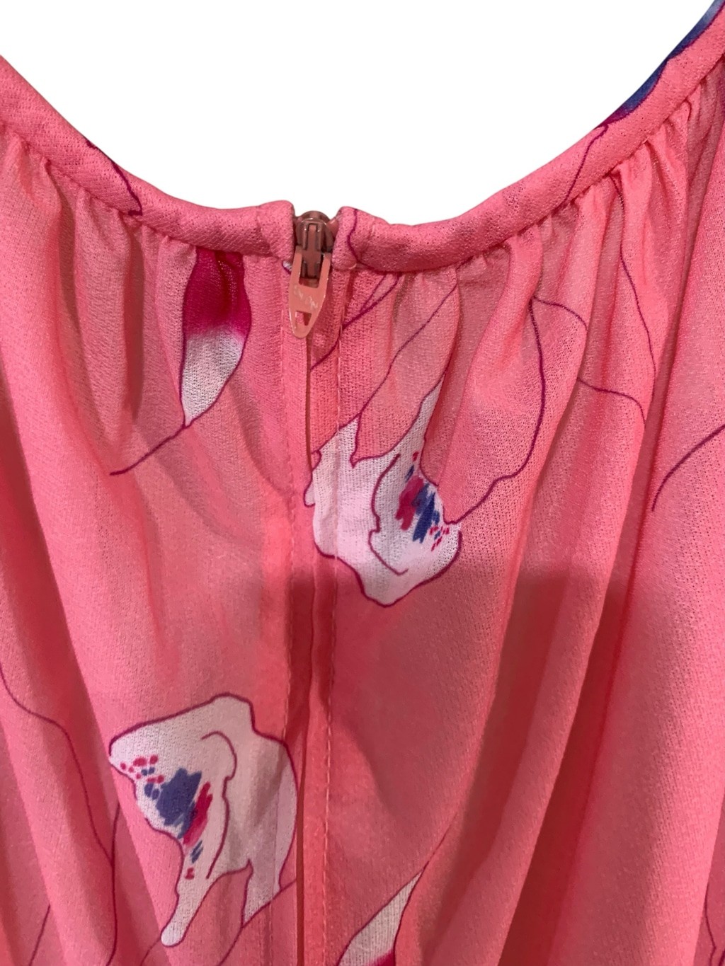 Vntg 70’s Women’s Sheer Floral Midi Dress Size S Pink Purple