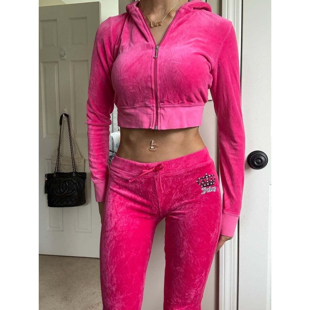 Vintage Juicy Couture Y2K Logo Hot Pink Velour Tracksuit Set 2-piece size XS