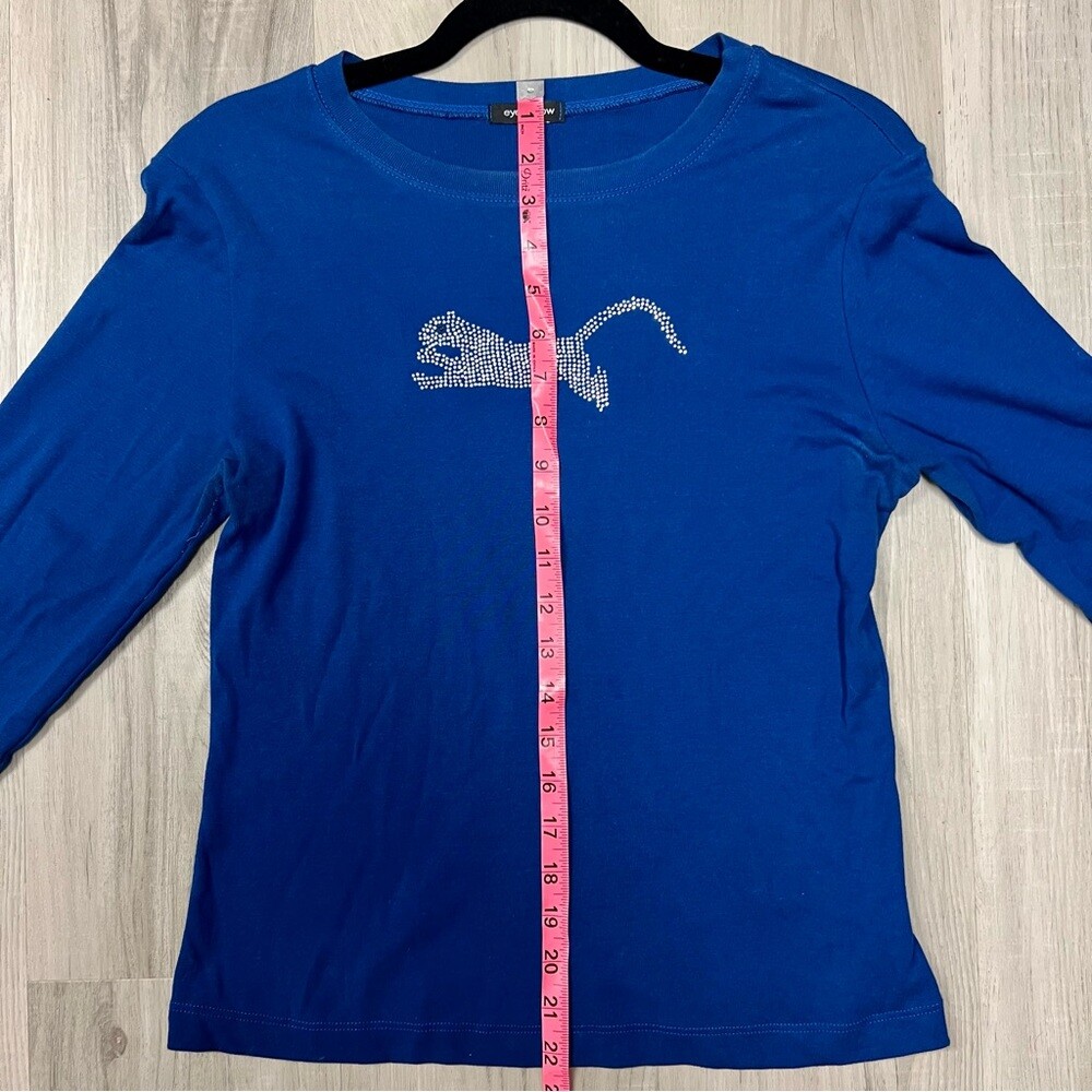 NWOT eyeshadow blue top with bling cat sz L vintage Y2K Long sleeves 100% Cotton