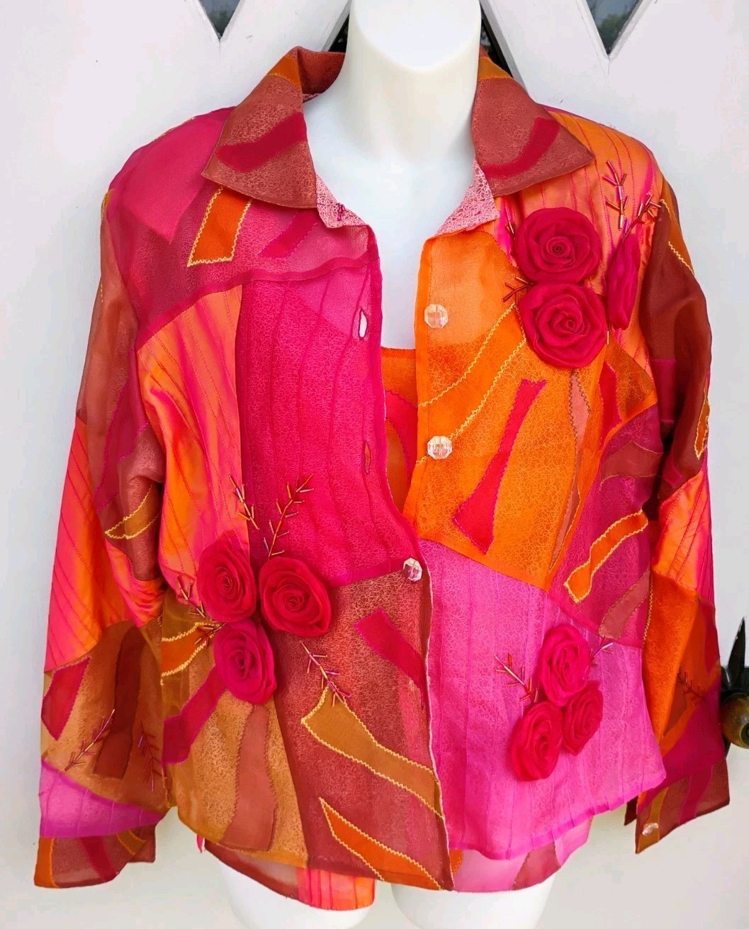 VTG 80’s „Sandy Starkman” Hot Pink/Orange Wearable Art 2-Piece Shell/Jacket S-M