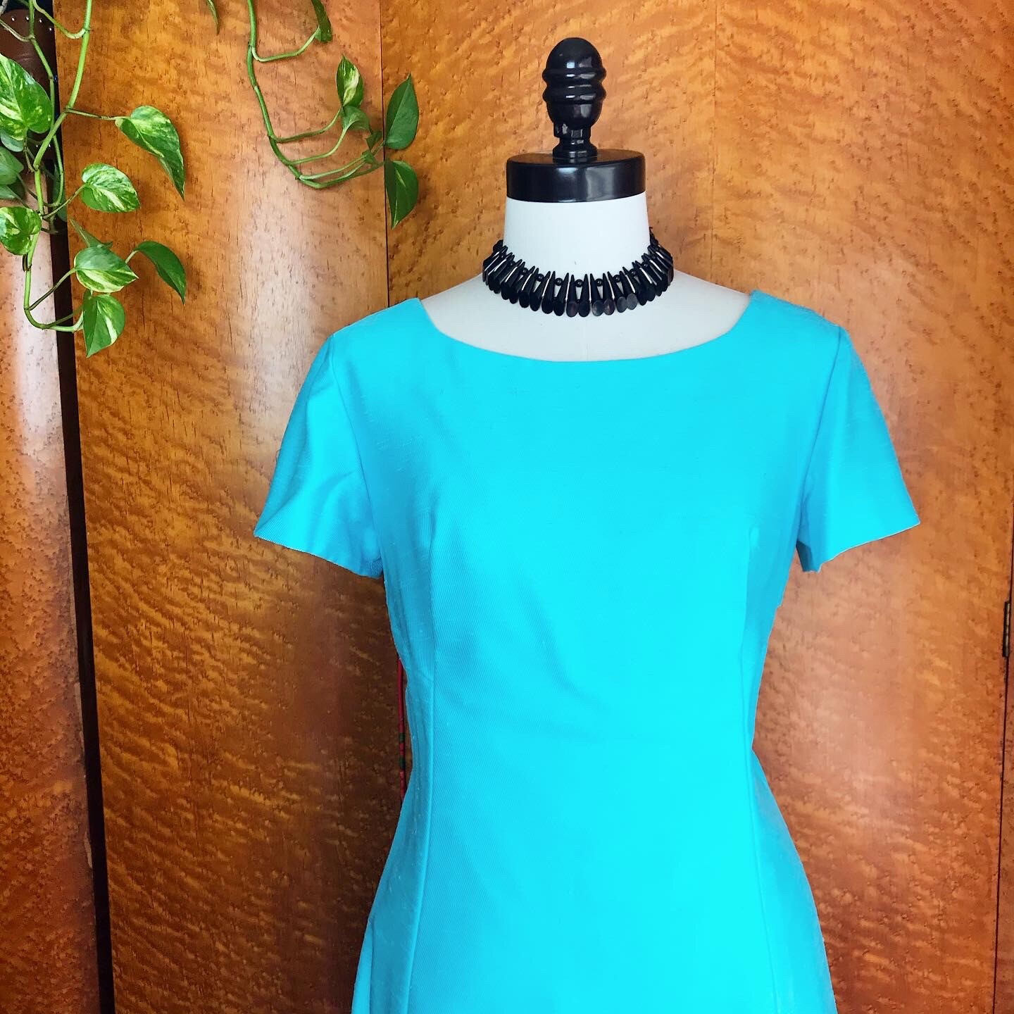 SILK LINEN 1960’s 60s Turquoise Blue Vintage Emma Domb Cocktail Easter Dress S M