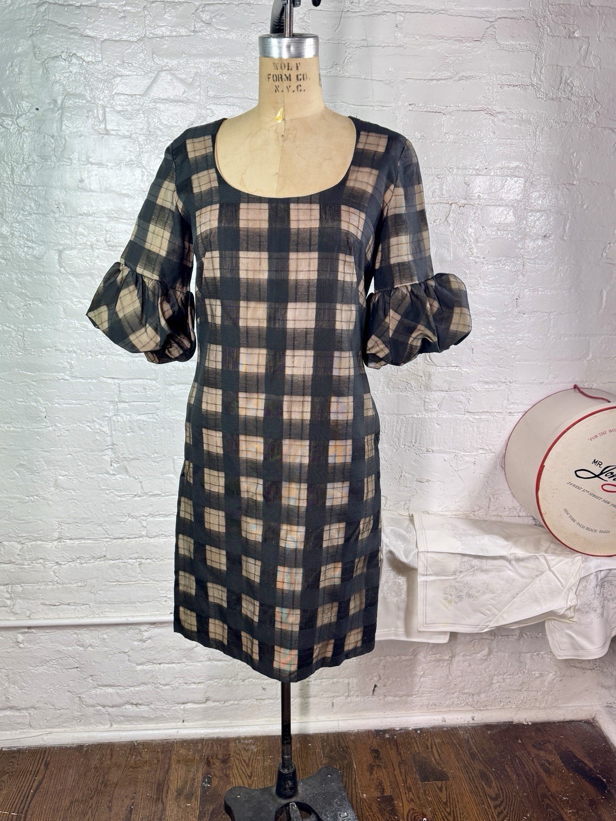 1960s Vintage Black & Nude Illusion Dress w Bubble Cuffs XS Candy Jrs