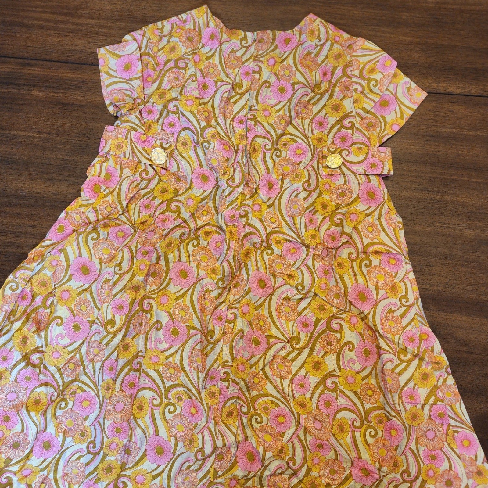 ✨️Vintage 60s Mod Floral Shift Dress Pink Orange Psychedelic Boho Retro Indie🌸