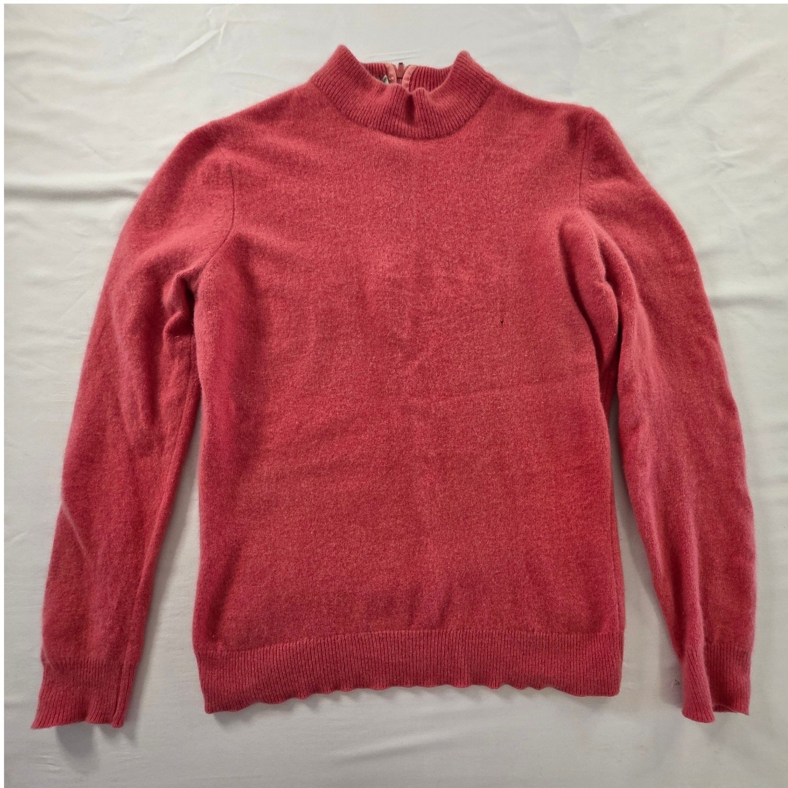 Jaeger Sweater 100% Cashmere Mock Neck Back Zip Pink Size 38/97cm 70s Luxury