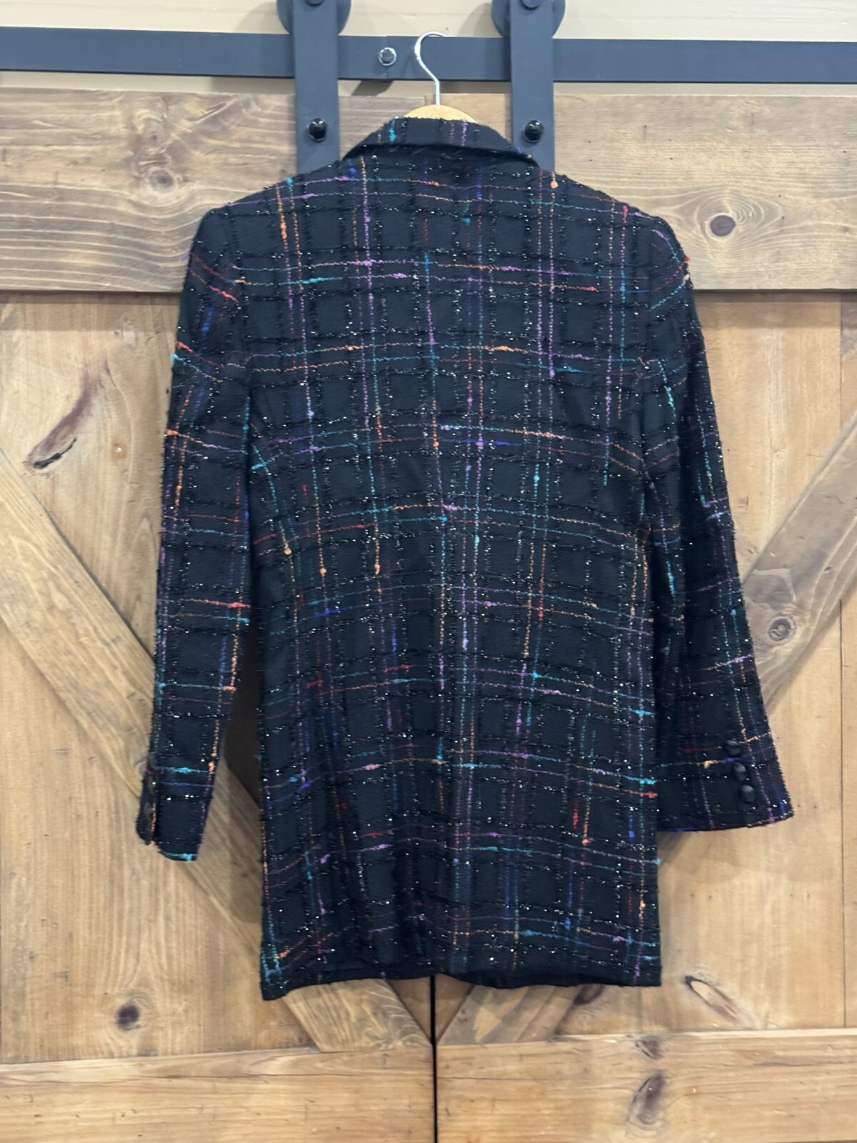 Lauren Meren Black Rainbow Plaid Bling Vintage Blazer Women’s Sz 4 Maximalism