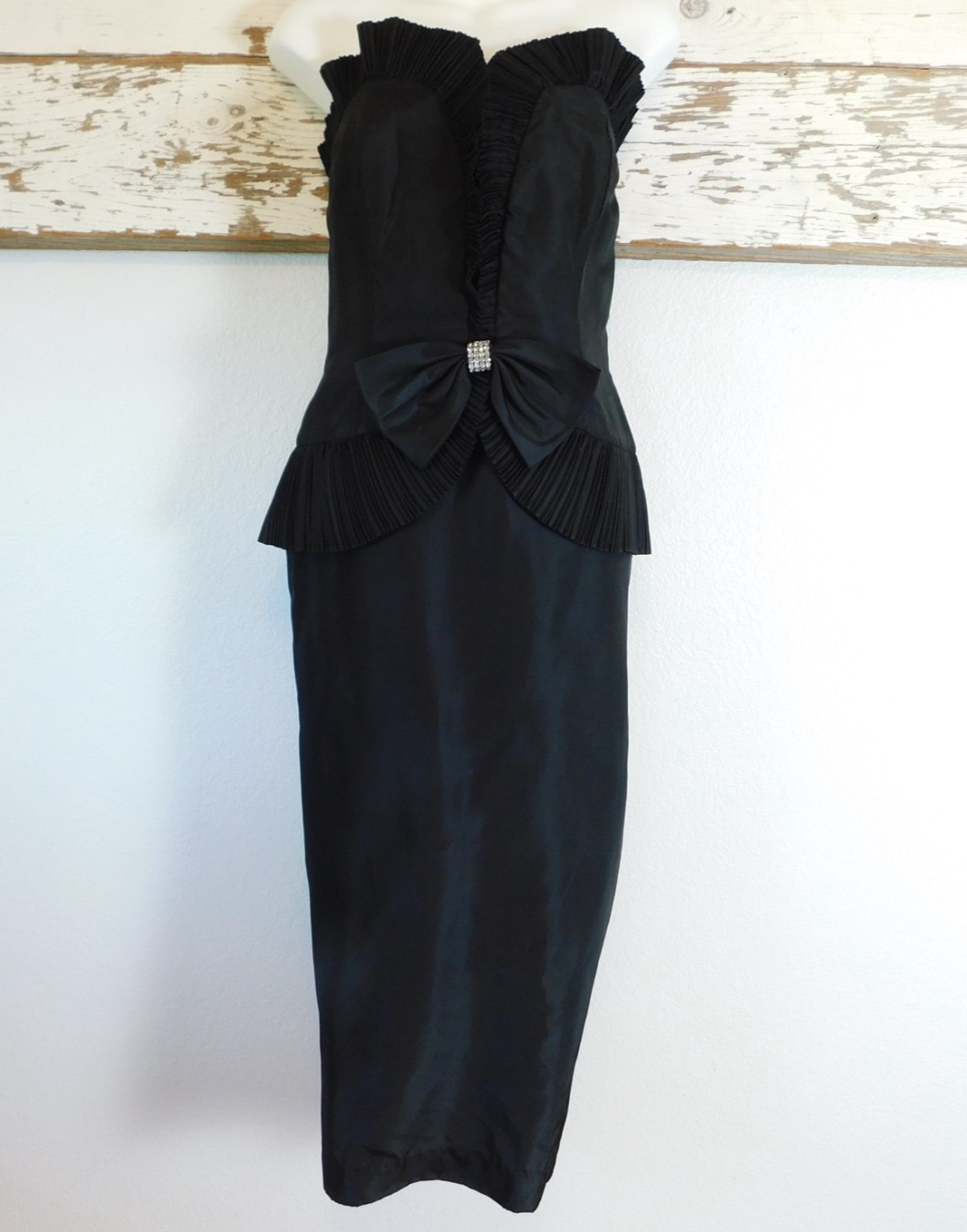 CLIMAX David Howard Dress Cocktail Black Formal Strapless Bow 11/12 Vintage USA
