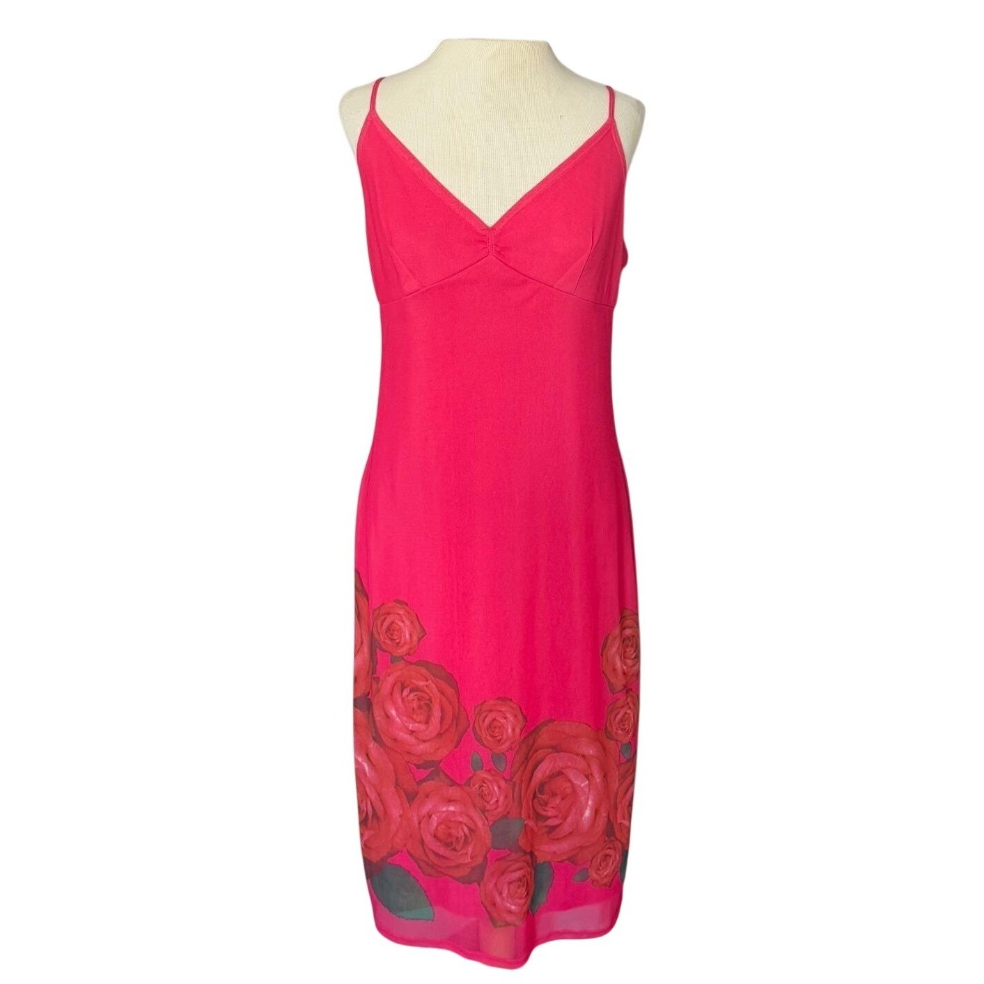 Express Pink Rose Floral Print Slip Dress Midi Size 9/10 Spring Wedding Guest