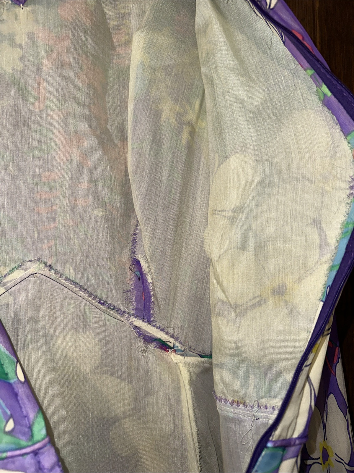 Vintage 60s 70s Parues Feinstein Flowy Flower Purple Long Dress Floral Sheer
