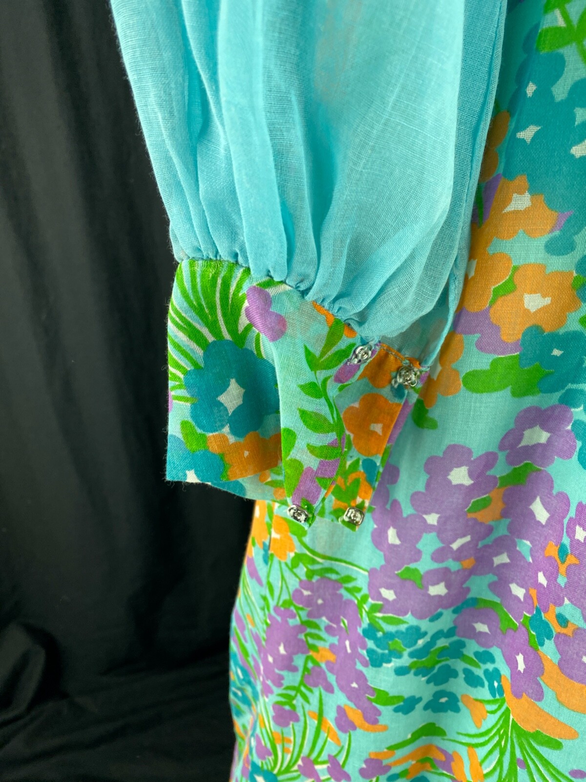 Vtg 60s MOD Maxi Dress XS/S Chiffon Flower Power Psychedelic Hippie Gown Floral