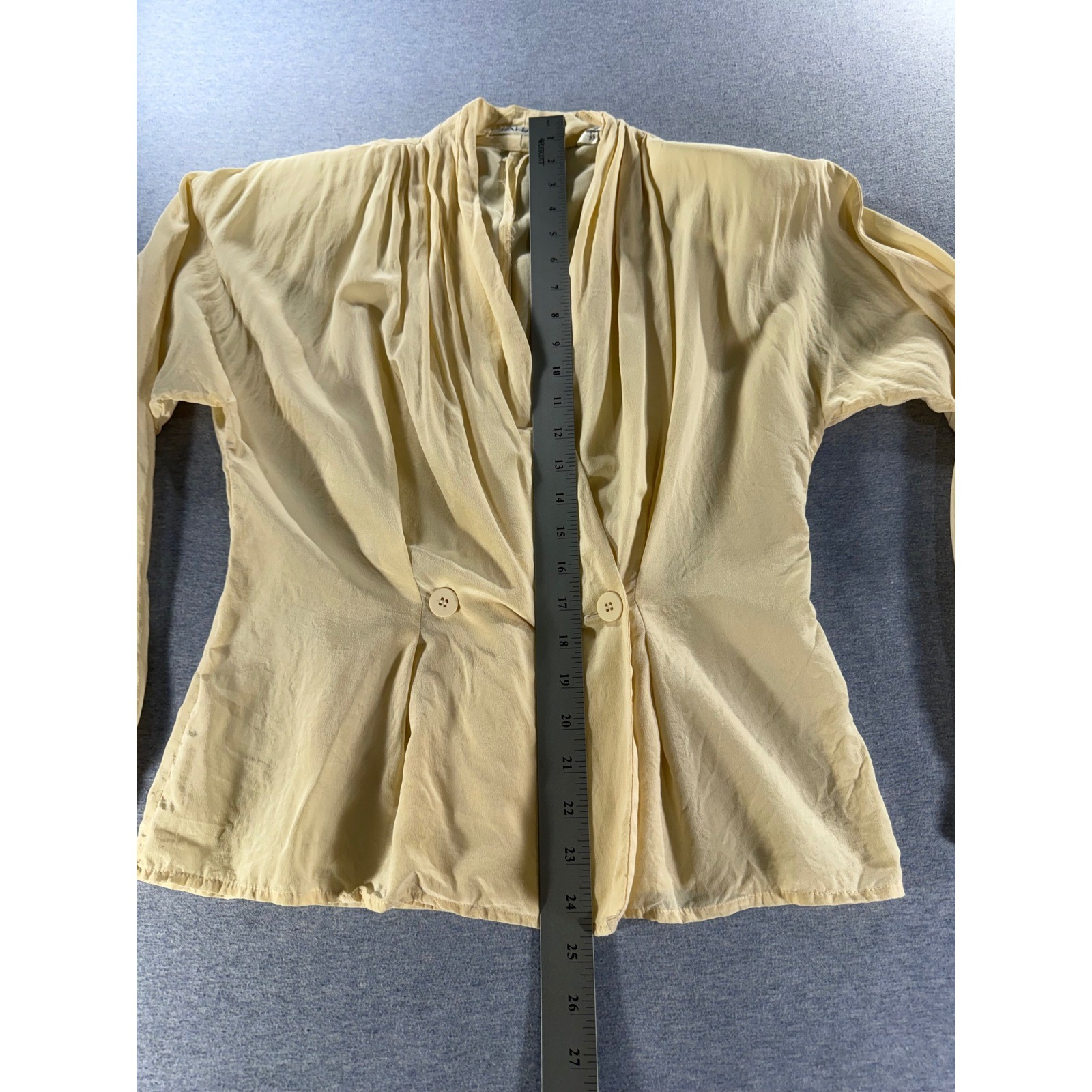Vtg Tahari 100% Silk Blouse Ivory Wrap Pleated Long Sleeve Top Size 10