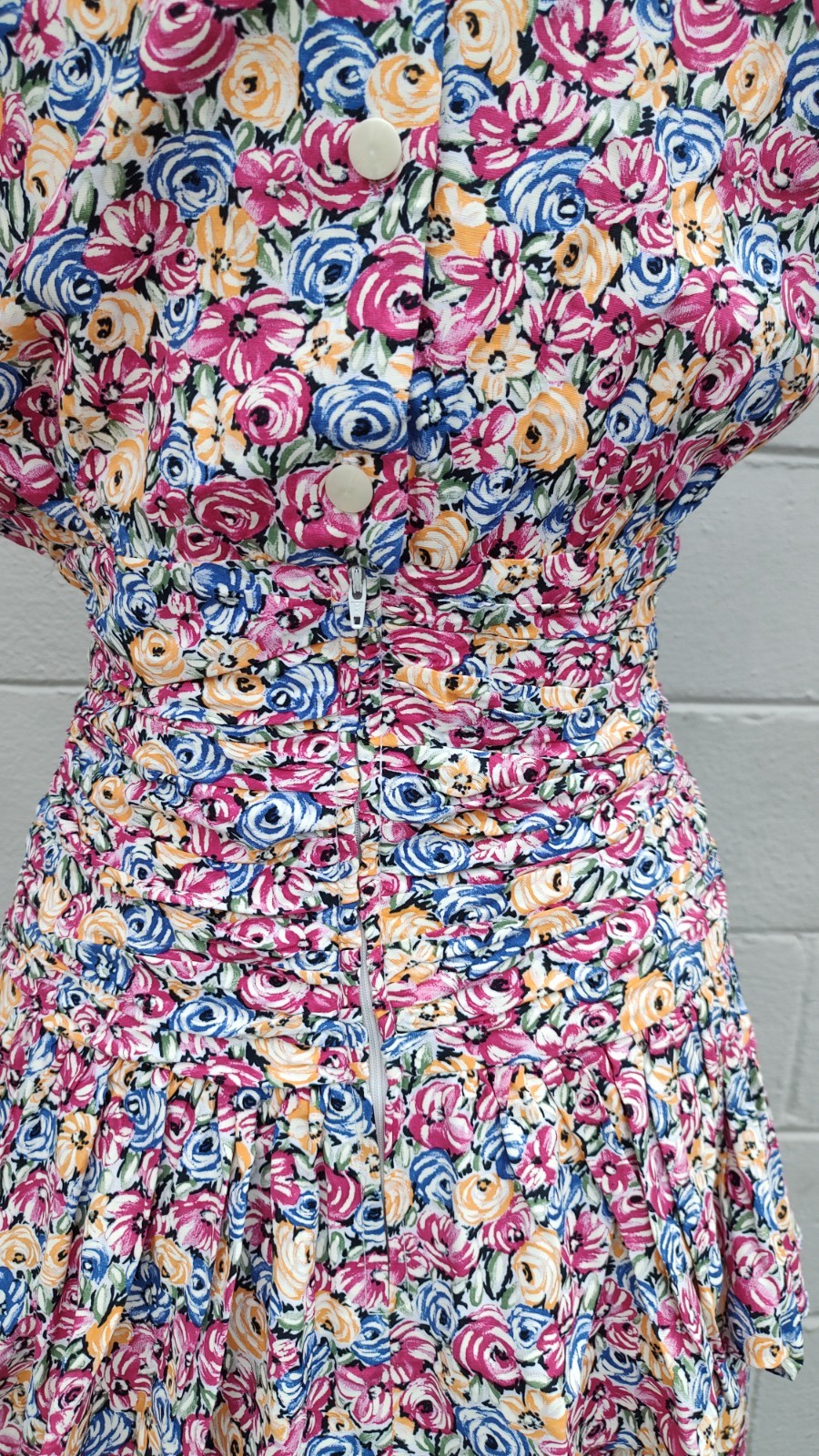VTG 80s Jane Singer Rayon Floral Dress size 10 Drop Waist Ruffle Peplum USA Made