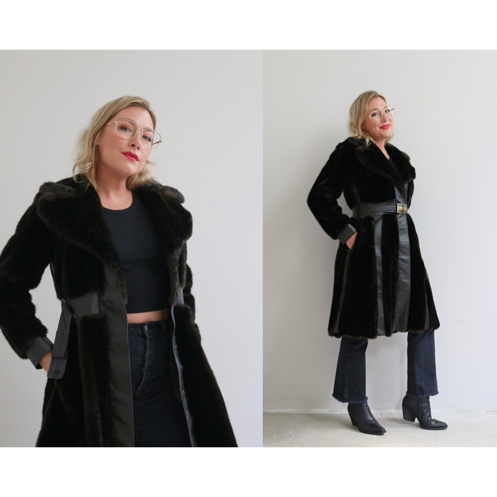 1970’s Tissavel French Faux Fur Coat With Leather Panels Women’s XXS to XS