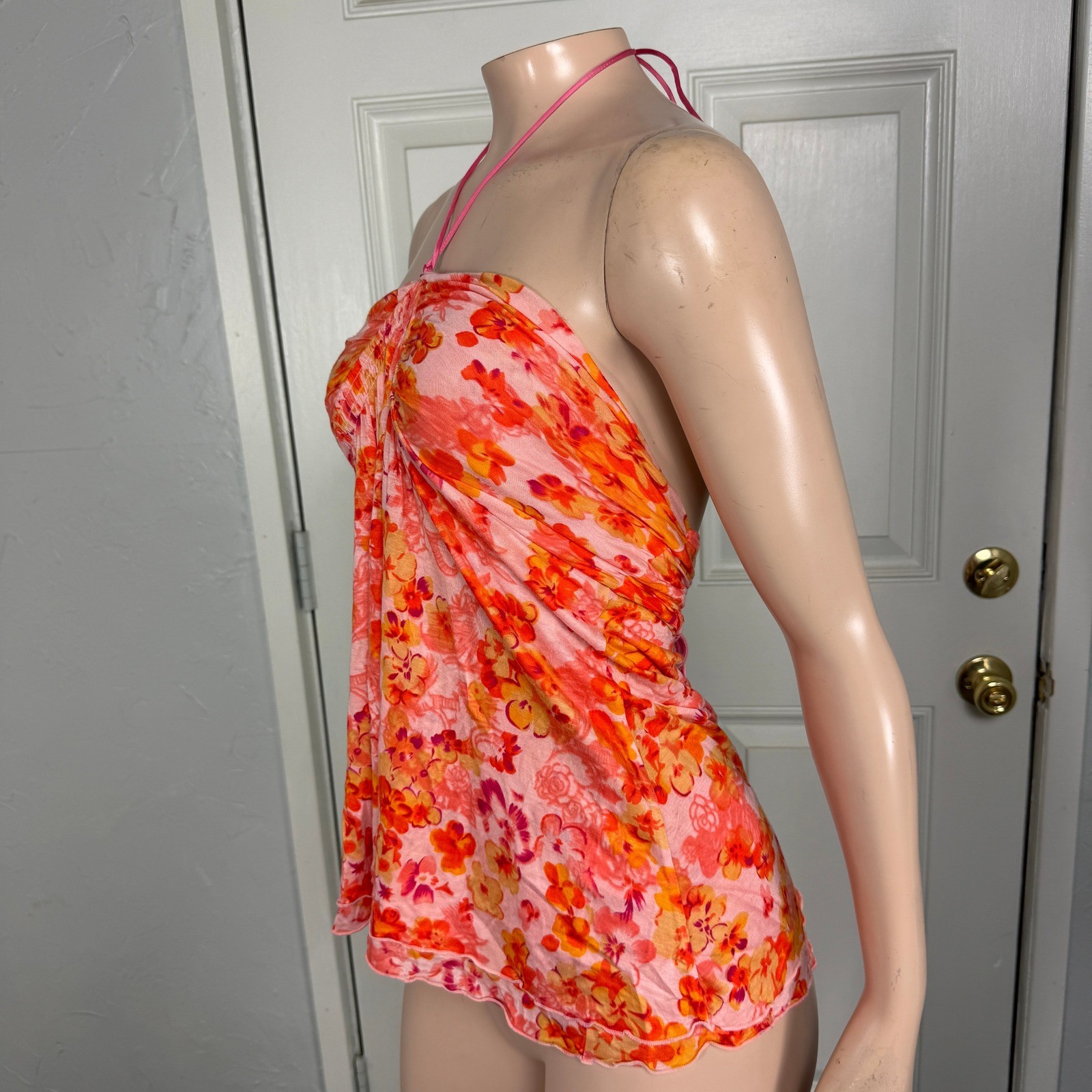 Vintage Y2K Banana Republic Shirt Large Halter Floral Stretch knit Tank Top T3-5