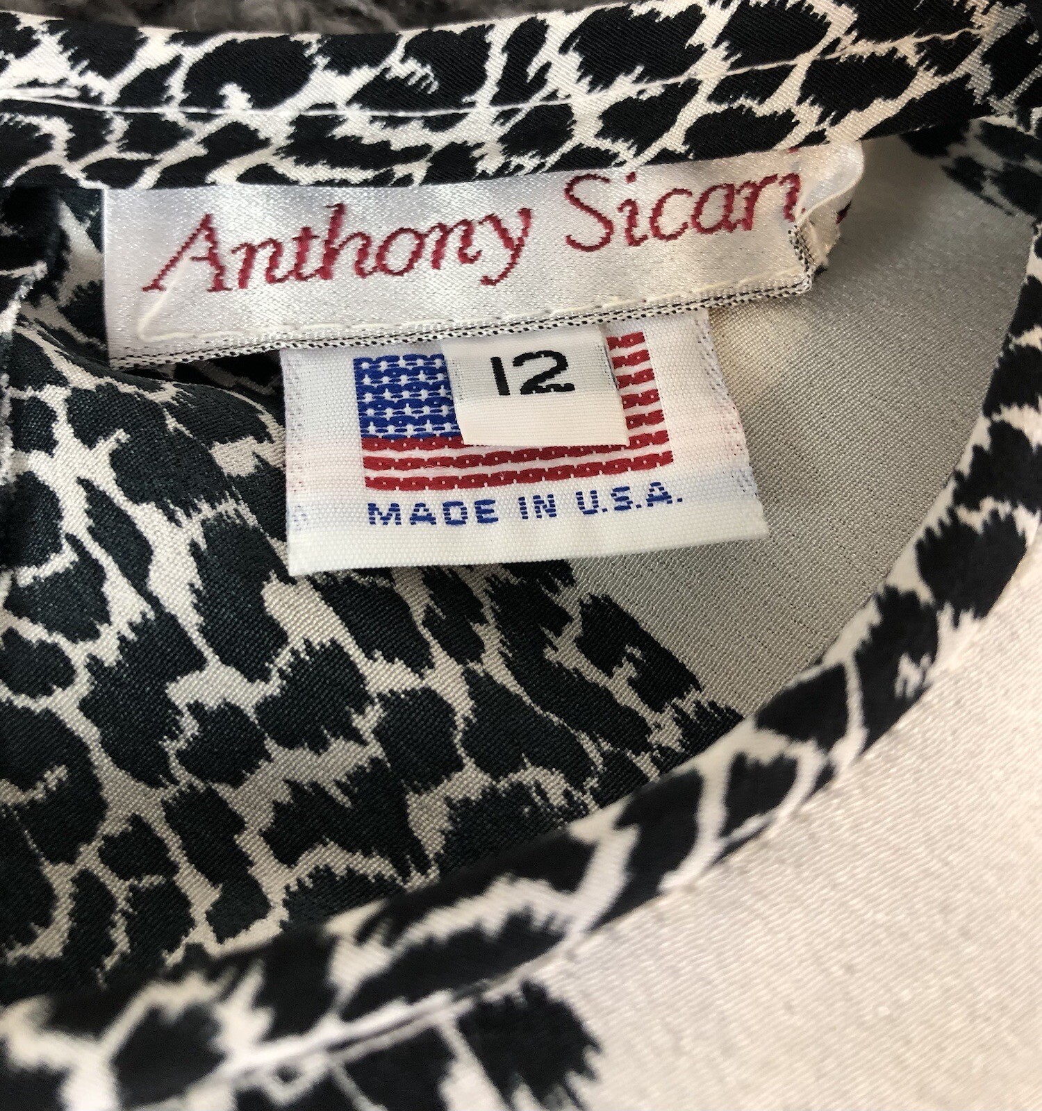 Vintage Anthony Sicari Top Womens 12 Animal Print Elastic Hem Shoulder Pads
