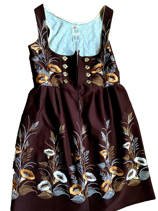 Vintage dirndl rose Salzburg brown embroidered with blouse bobbin lace size 42/44