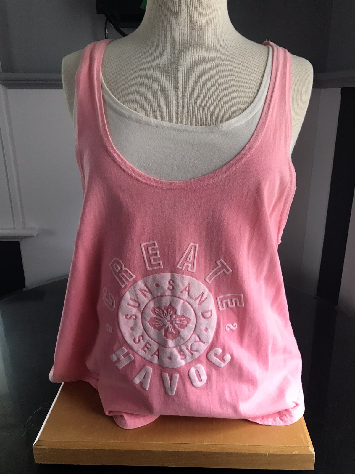 Vintage 1990s Womens Tank Top Pink Workout Activewear CREATE HAVOC 14 Cotton