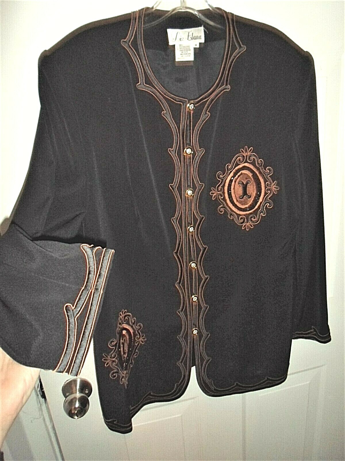 Liz Elana Vtg Sz 14 Black Beaded Medallions Embellished Blazer Jacket Embroidery