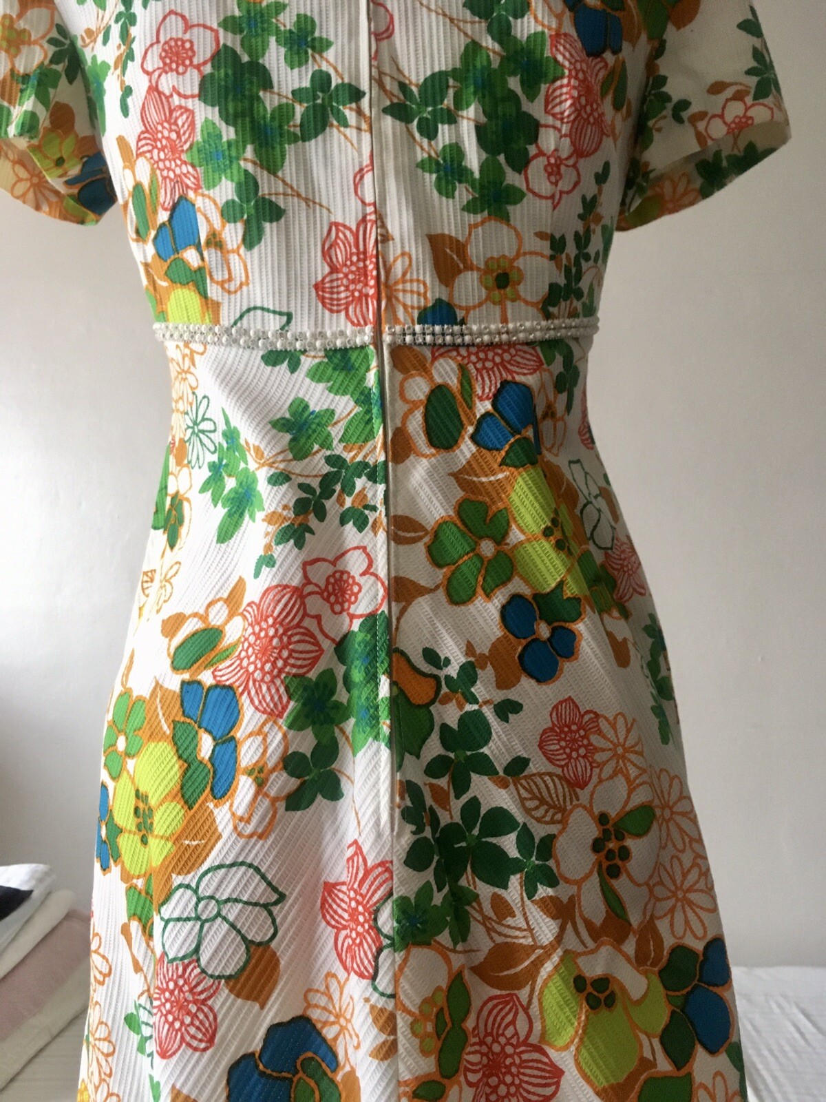 Vintage Harmay 60s 70s Hostess Floral Rhinestone Party Cocktail Maxi Dress S