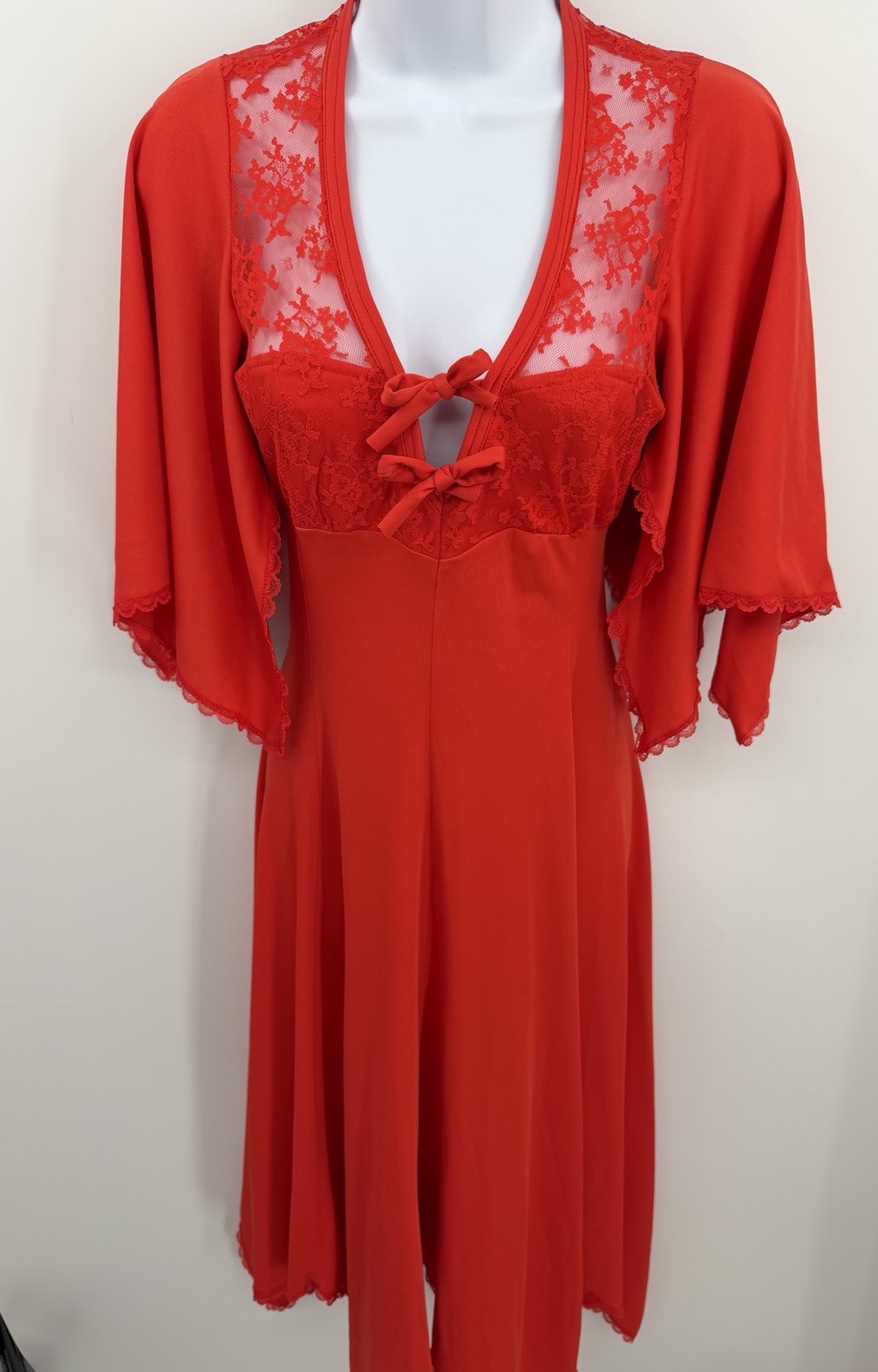 Vtg 1970s Jody T of California Dress Lace Flowy Boho Orange Empire Waist Size 5